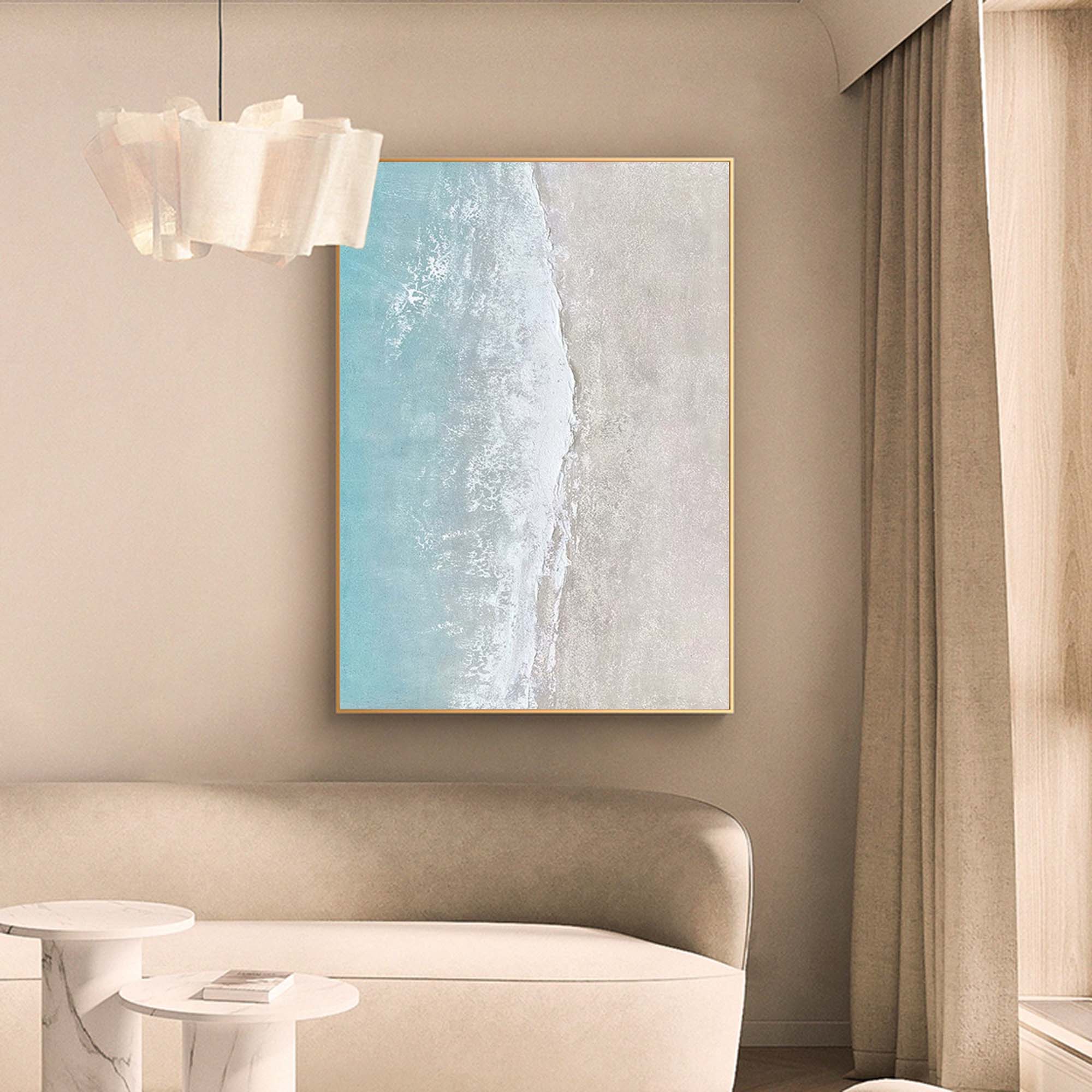 Abstract Original Beach Oil Painting On Canvas Large Blue Ocean Wall Art Seascape Painting Living room Wall Decor
