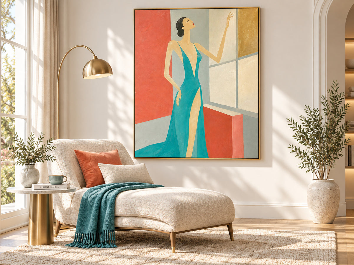 Elegant Woman In Blue Gown Modern Hand-Painted Canvas Art For Fashion Lovers