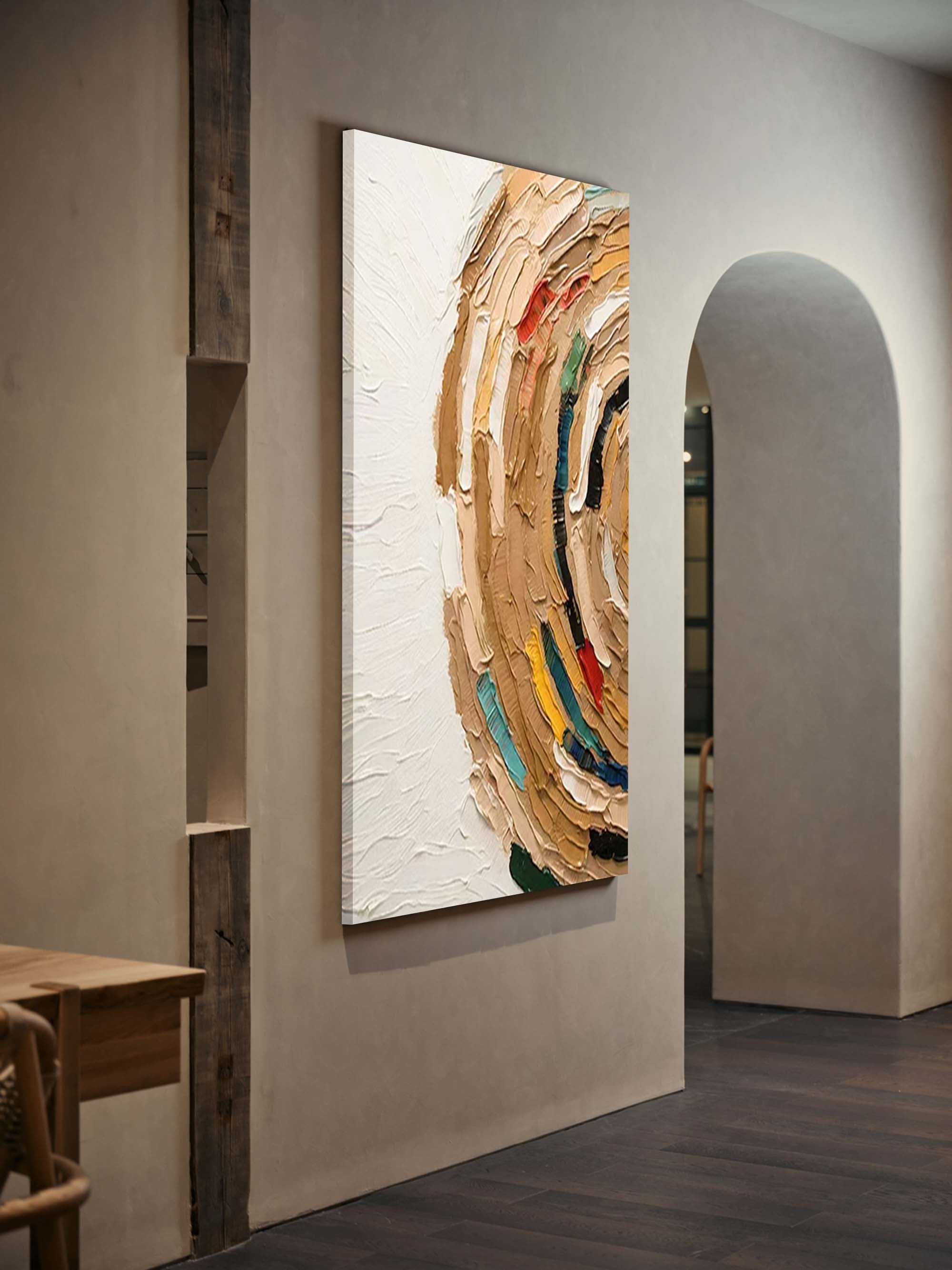 Original Knife Canvas Acrylic Painting Large Abstract Semicircle Wall Art Modern Vibrant Oil Painting Home Decor