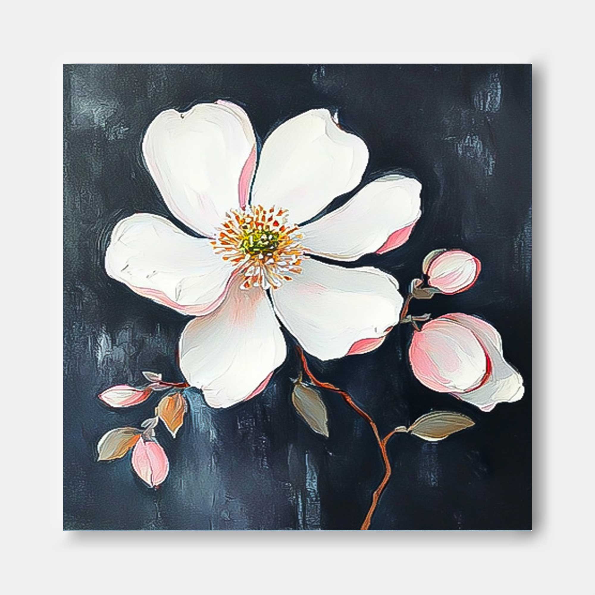 3D Blossom Textured Wall Art Floral Painting on Canvas Flower Pastel Impasto Botanical Minimalism Artwork