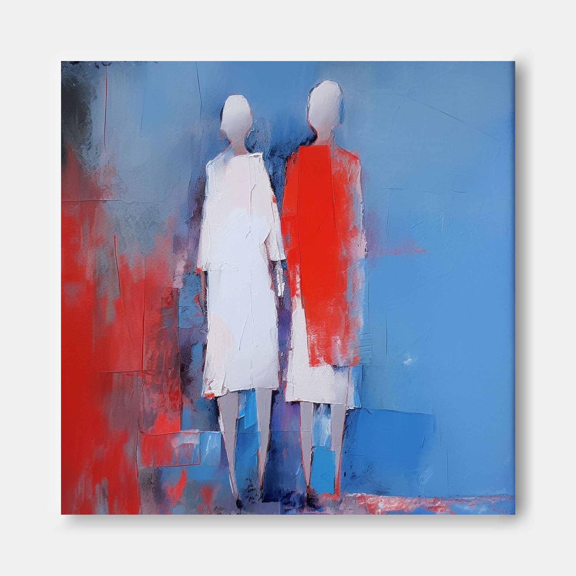 Red And Blue Abstract people's Wall Art Original Character Outline Painting Canvas Large Square Artwork