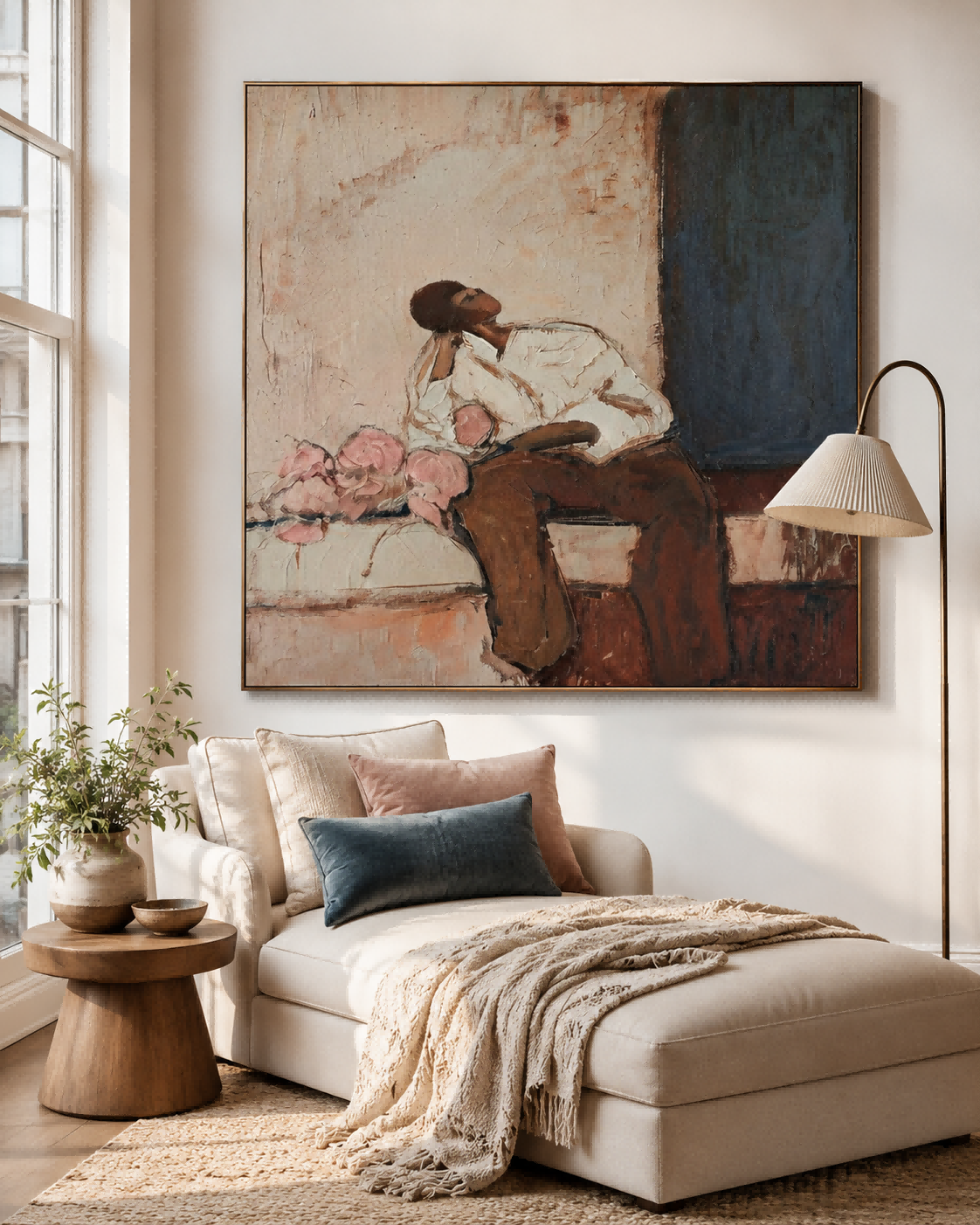 Square Canvas Art Featuring A Solitary Figure In Retro Style For Study