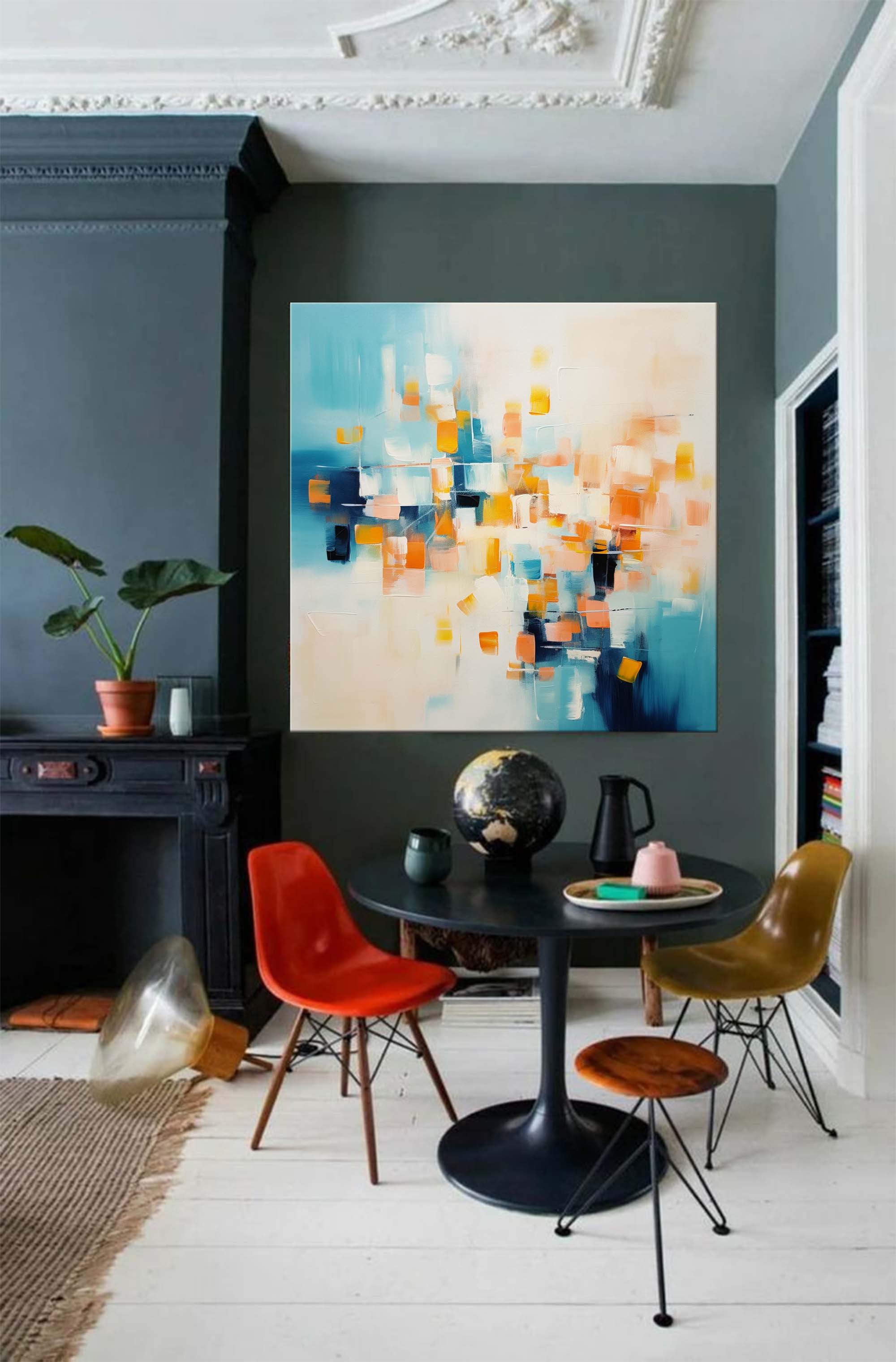 Original Abstract Oil Painting On Canvas Large Blue And Yellow Acrylic Painting Modern Wall Art For Living Room