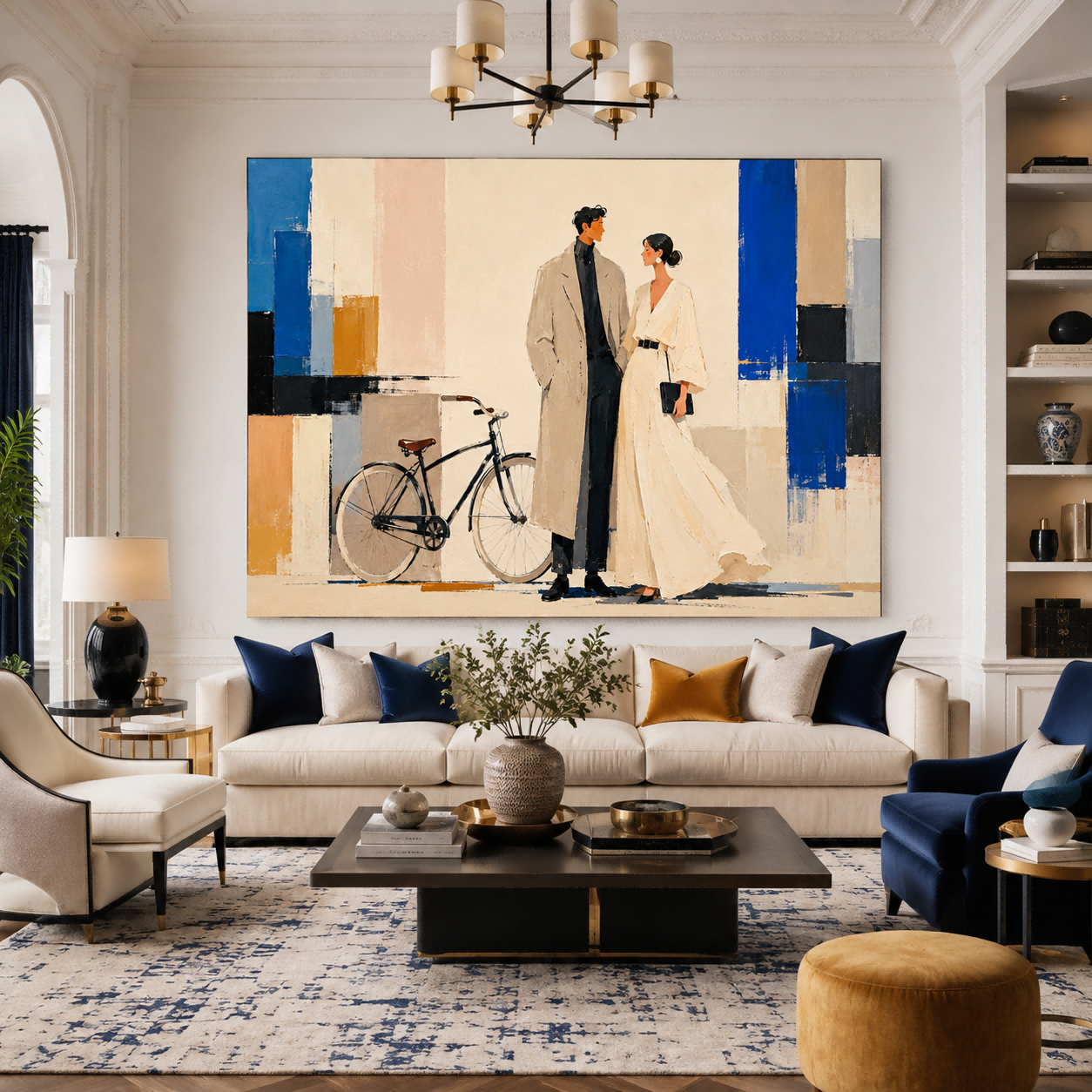 Chic Urban Couple Portrait In Abstract Style Premium Canvas Art For Home Office