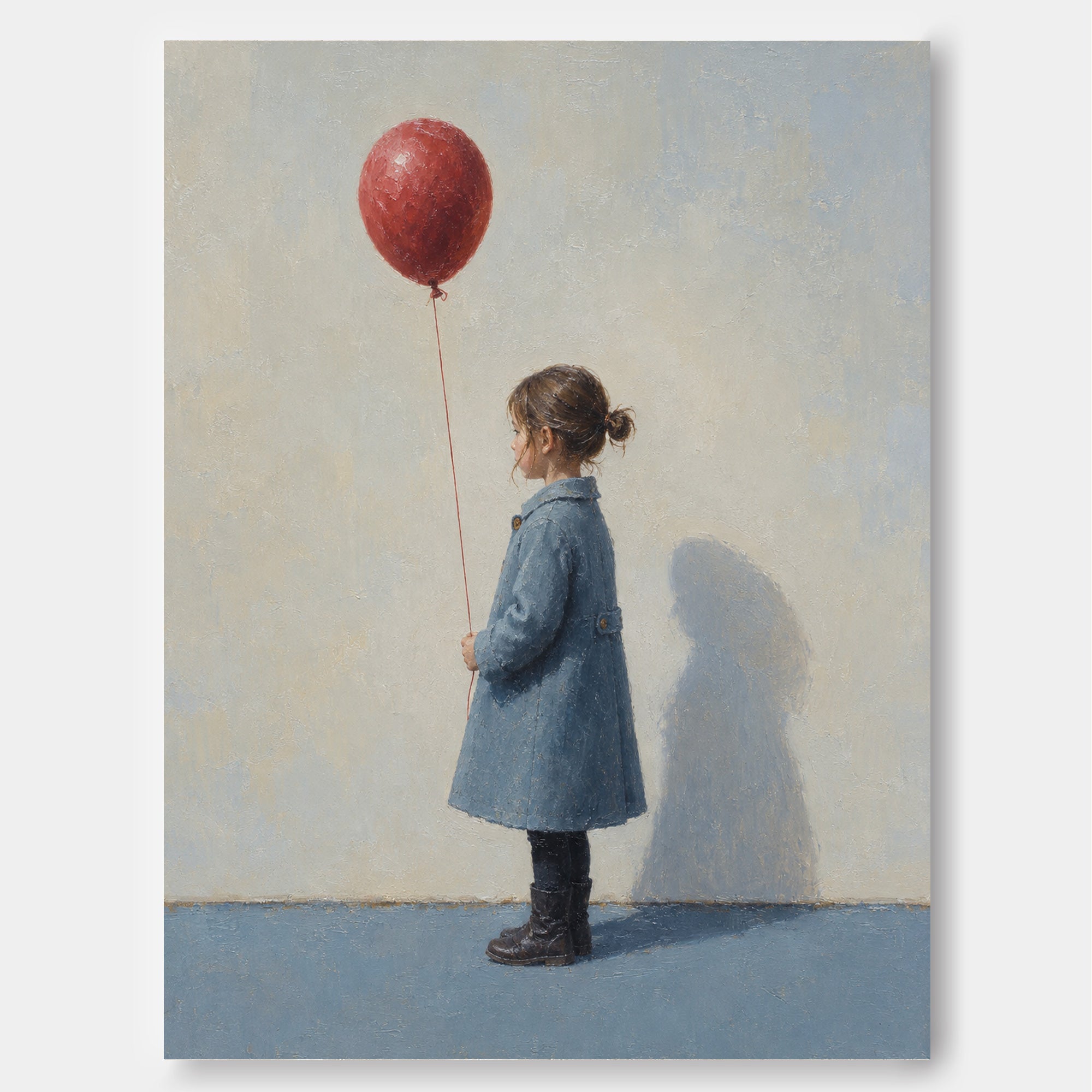 Abstract Naive Art Canvas Painting Red Balloon Gray Background Home Decor