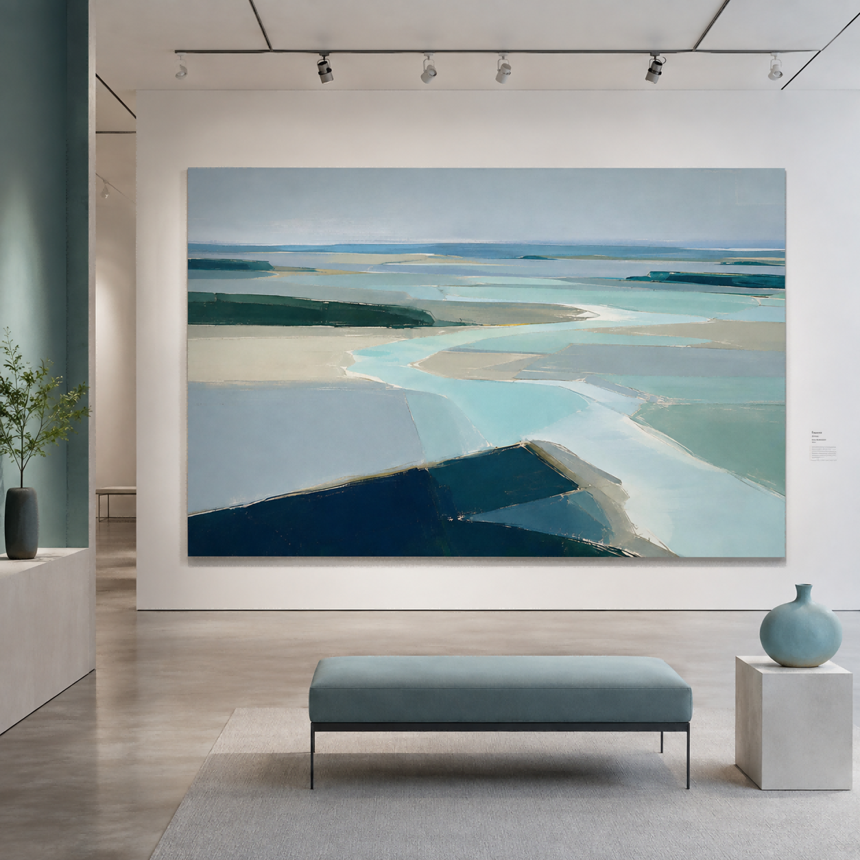 Modern Abstract Landscape Painting With Cool Blue Tones For Living Room Decor