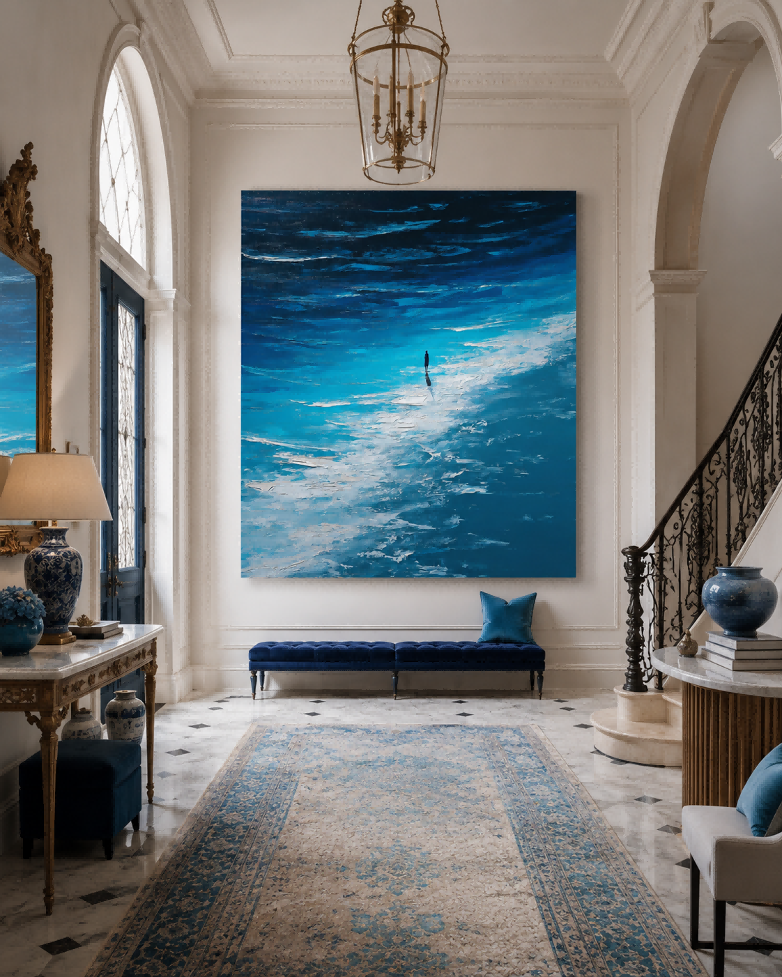 Abstract People Painting In Deep Sea Setting With Rich Texture For Lounge Wall Art