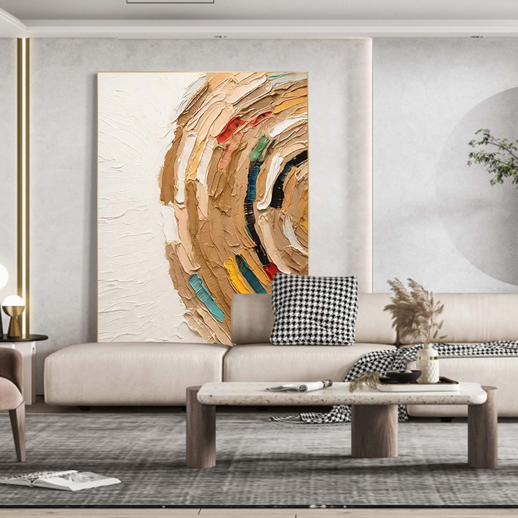 Original Knife Canvas Acrylic Painting Large Abstract Semicircle Wall Art Modern Vibrant Oil Painting Home Decor