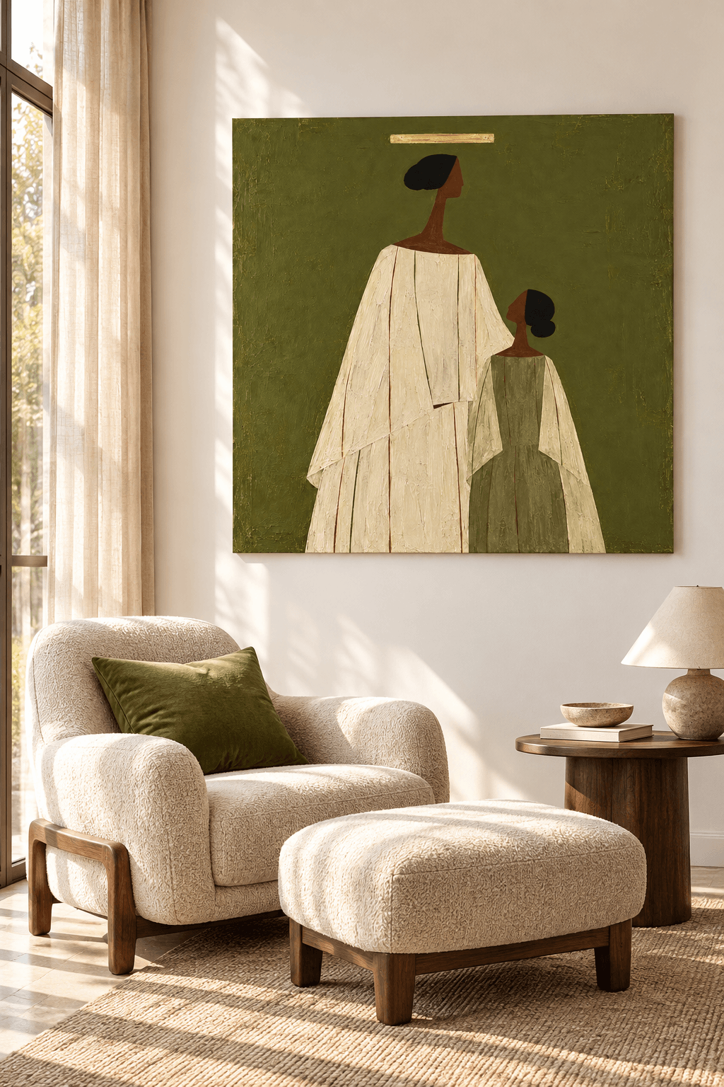 Abstract Geometric Oil Painting With Wabi-Sabi Aesthetic Appeal