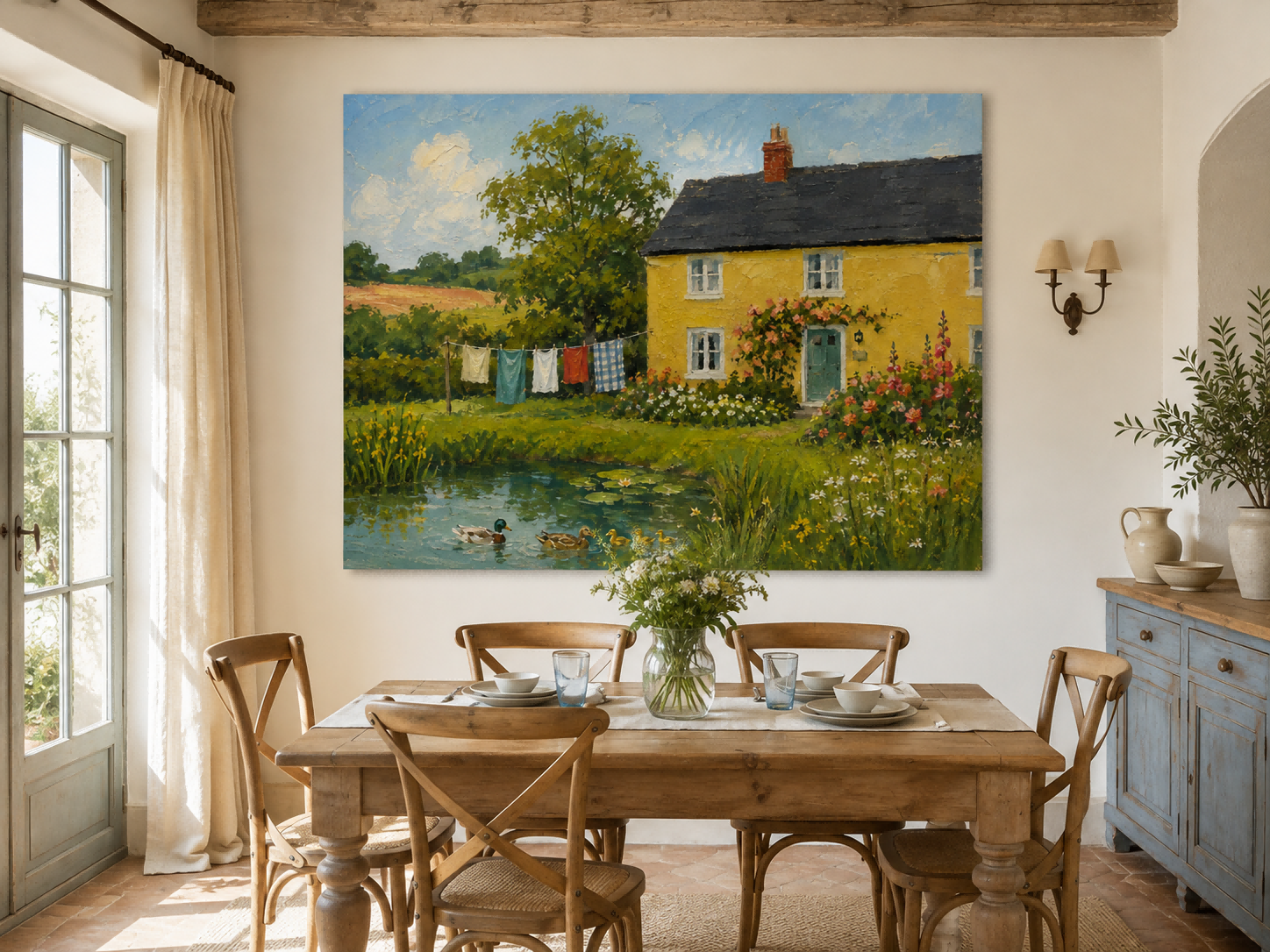 Bright Impressionist Style Oil Painting Of Rural Life And Nature