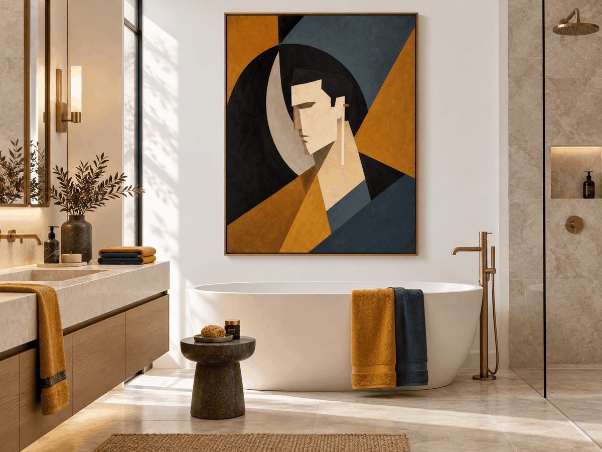 Modern Cubist Inspired Minimalist Art With Deep Emotional Tone And Textured Finish