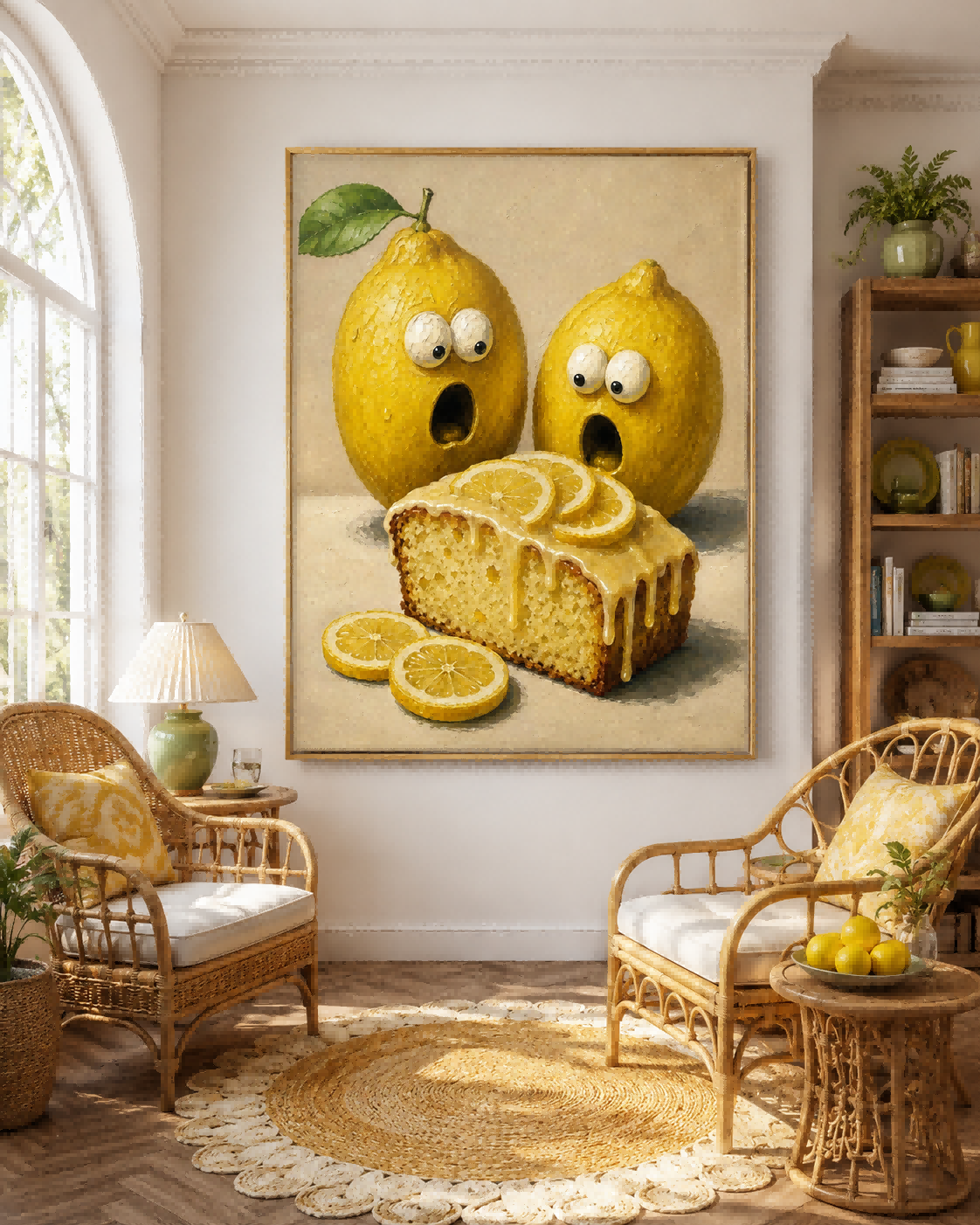 Unique Surreal Lemon Painting Original Food Art Gift Square Canvas Print For Housewarming Present