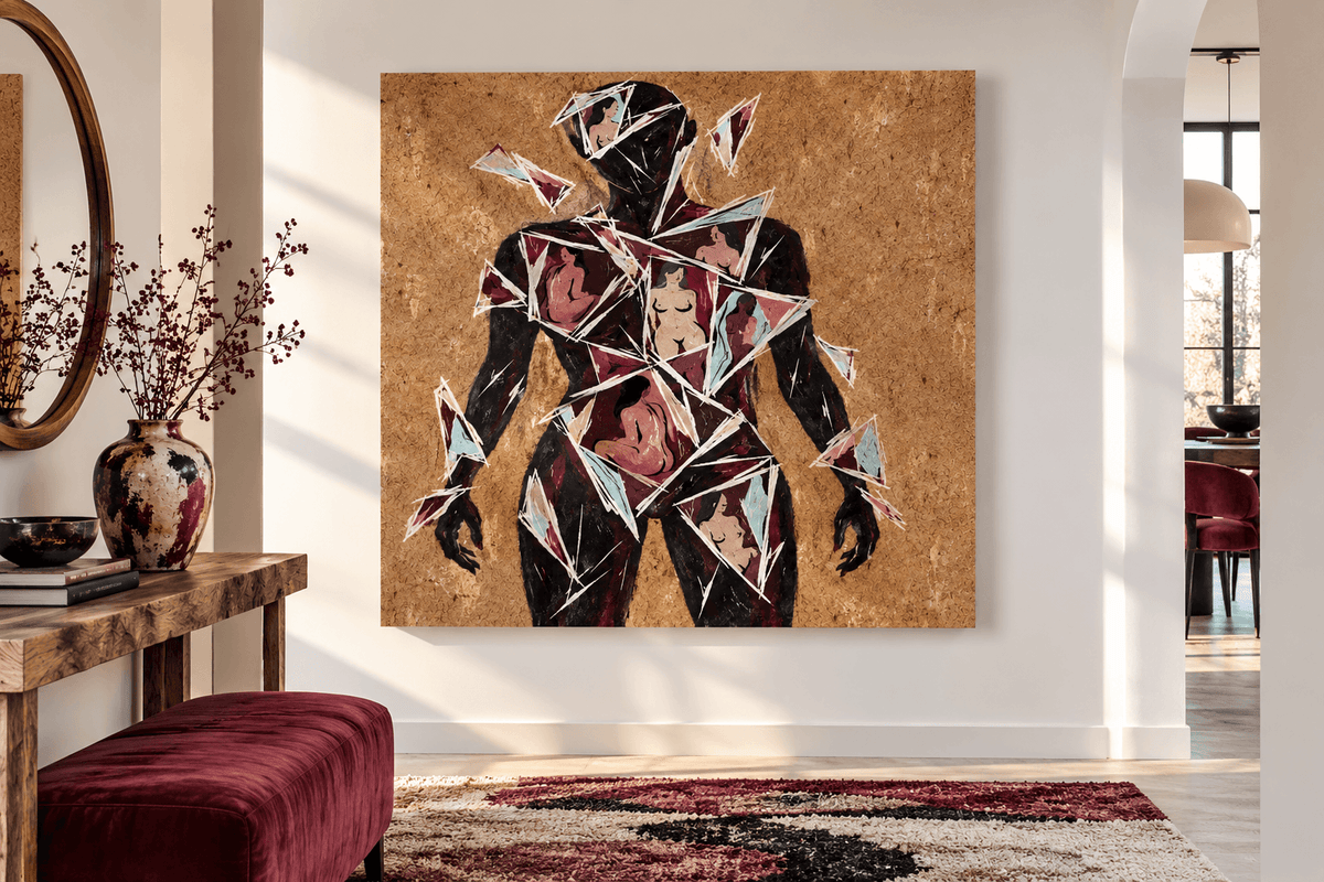 Abstract Human Silhouette Cubist Canvas Painting With Geometric Shards