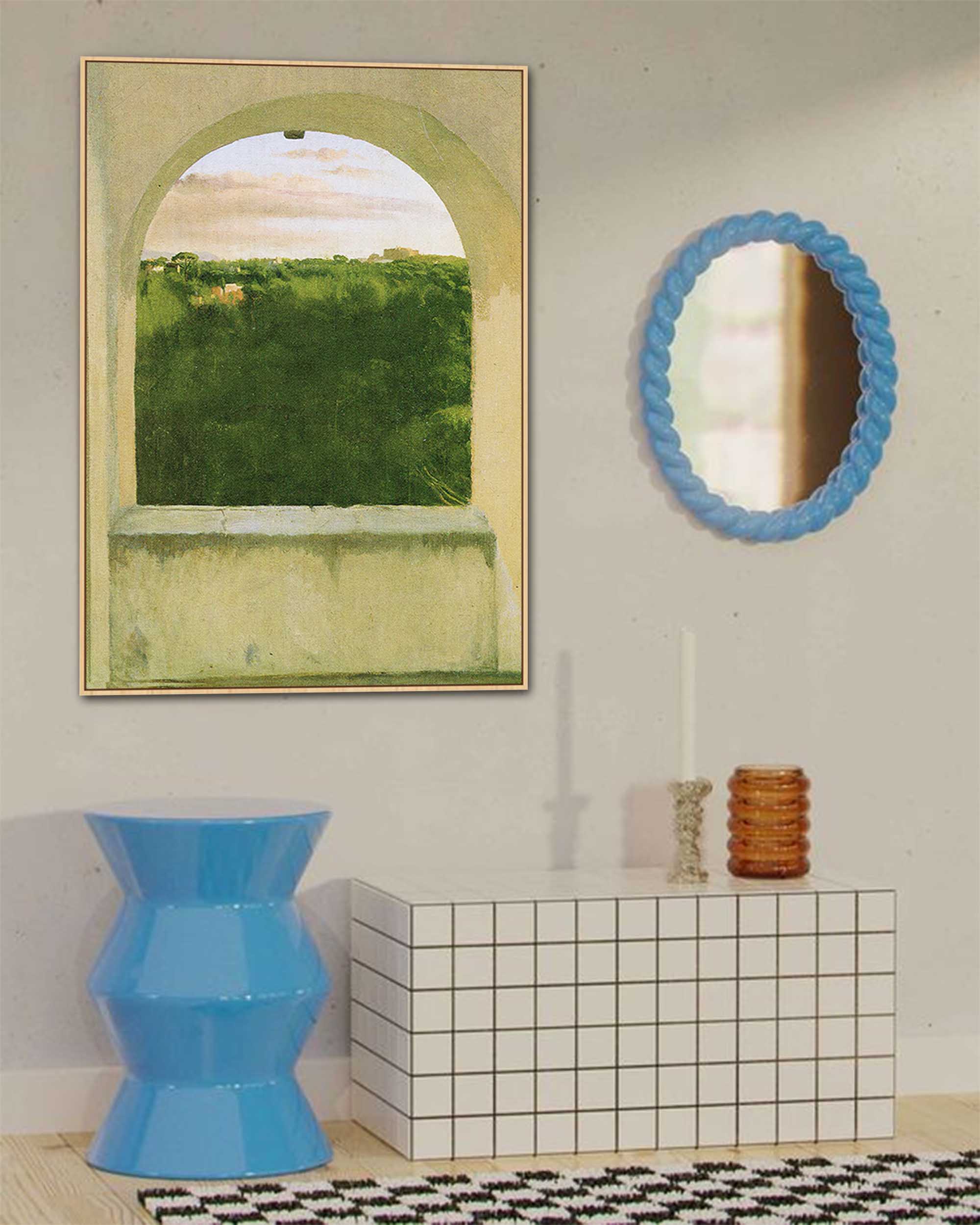 Green Landscape Window View Canvas Art Modern Abstract oil painting Wall Art Living Room