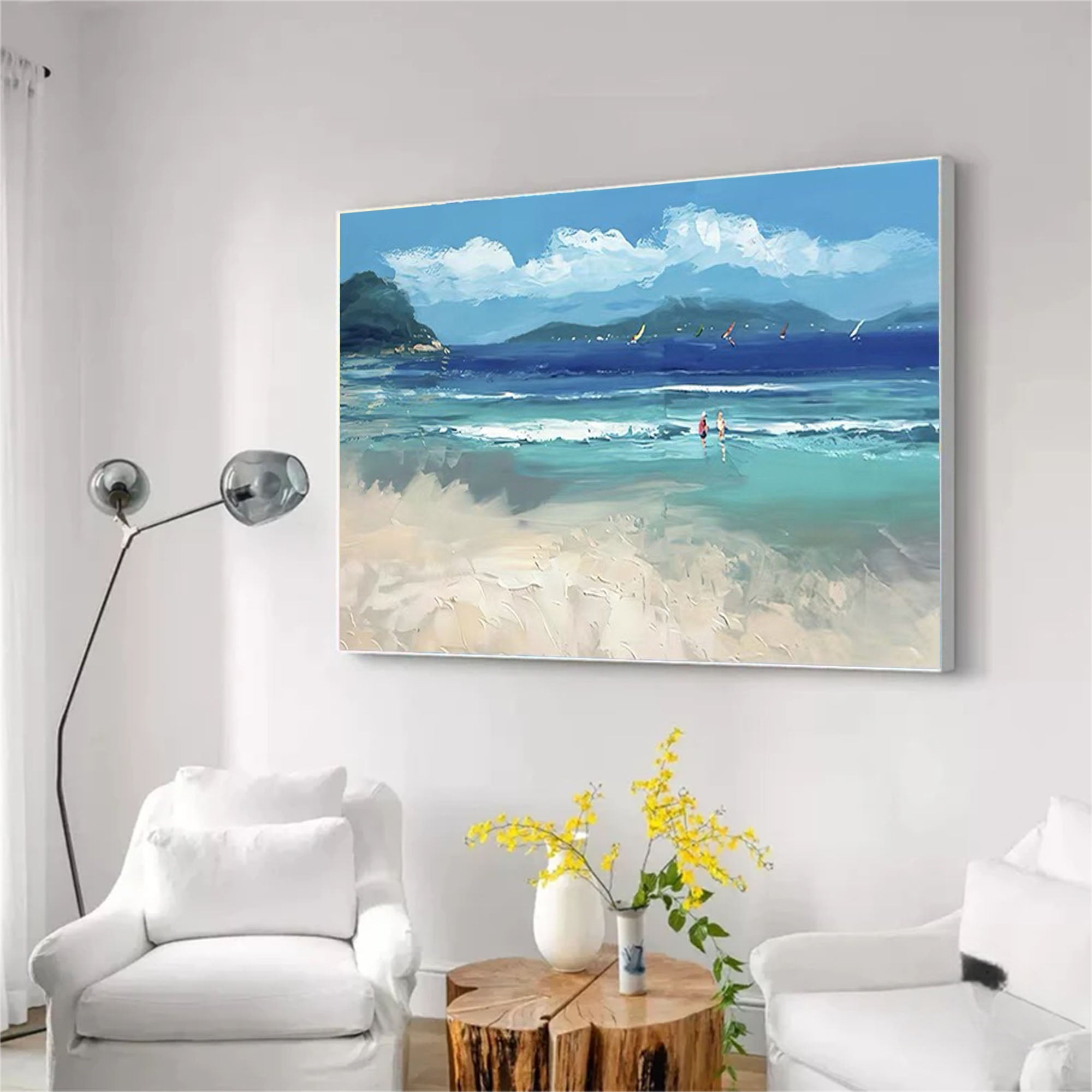 Large Blue Ocean Abstract Oil Painting Original Ocean 3D Texture Painting Ocean Canvas Wall Art Living Room Decor