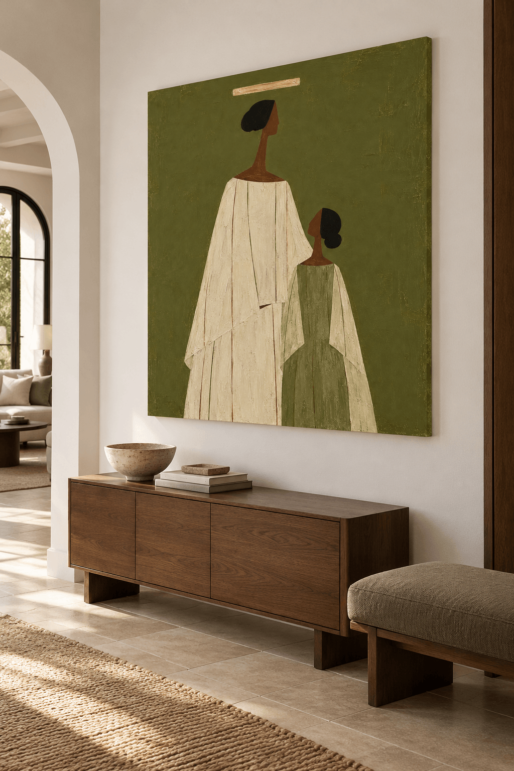 Abstract Geometric Oil Painting With Wabi-Sabi Aesthetic Appeal