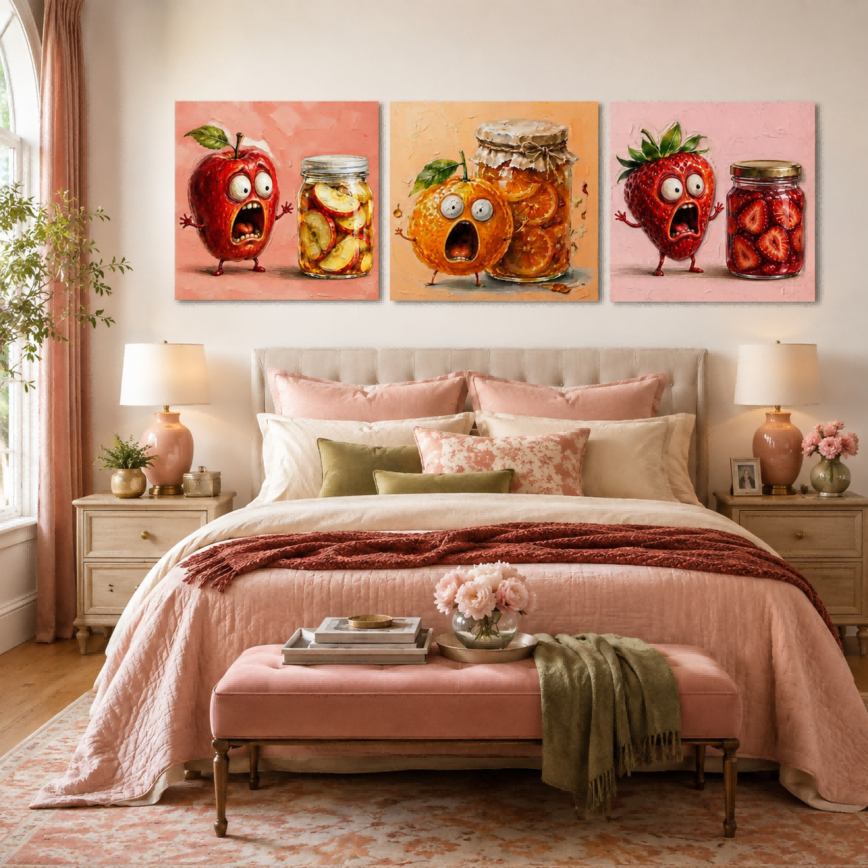 3P Square Original Unique Funny Fruit Art Triptych Perfect Gift For Food Lovers And Chefs