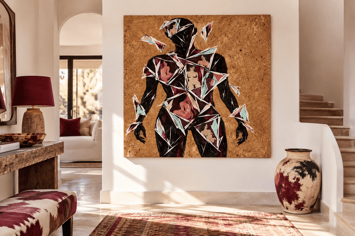 Abstract Human Silhouette Cubist Canvas Painting With Geometric Shards