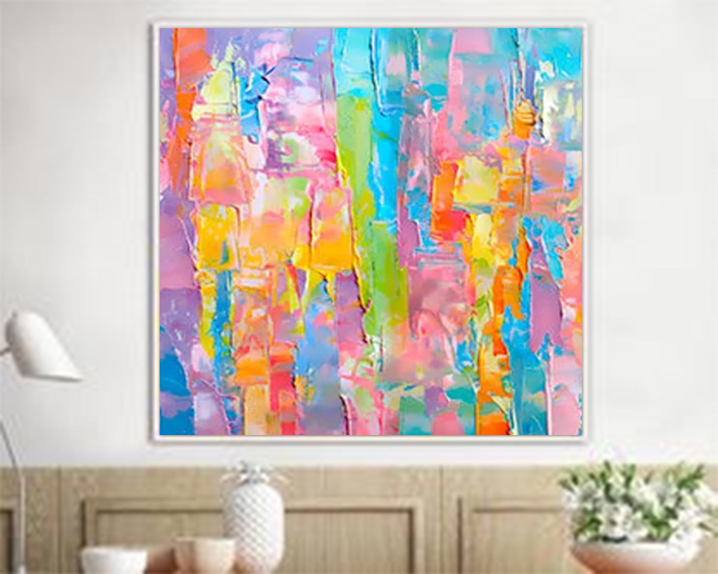 Abstract Colorful Oil Painting On Canvas Original Texture Acrylic Painting Wall Art Modern Living Room Decor