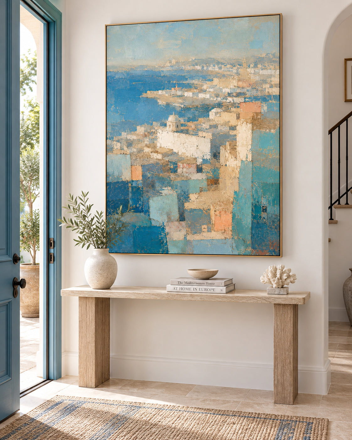 Modern Textured Canvas Art With Mediterranean Coastal Aesthetic