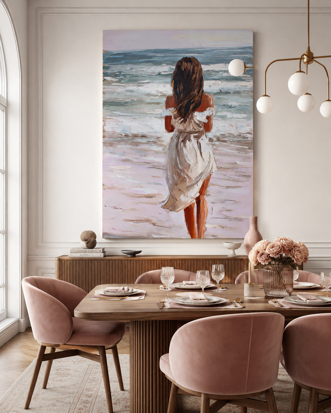 Modern Impressionist Beach Art With Textured Brushstrokes Square Canvas