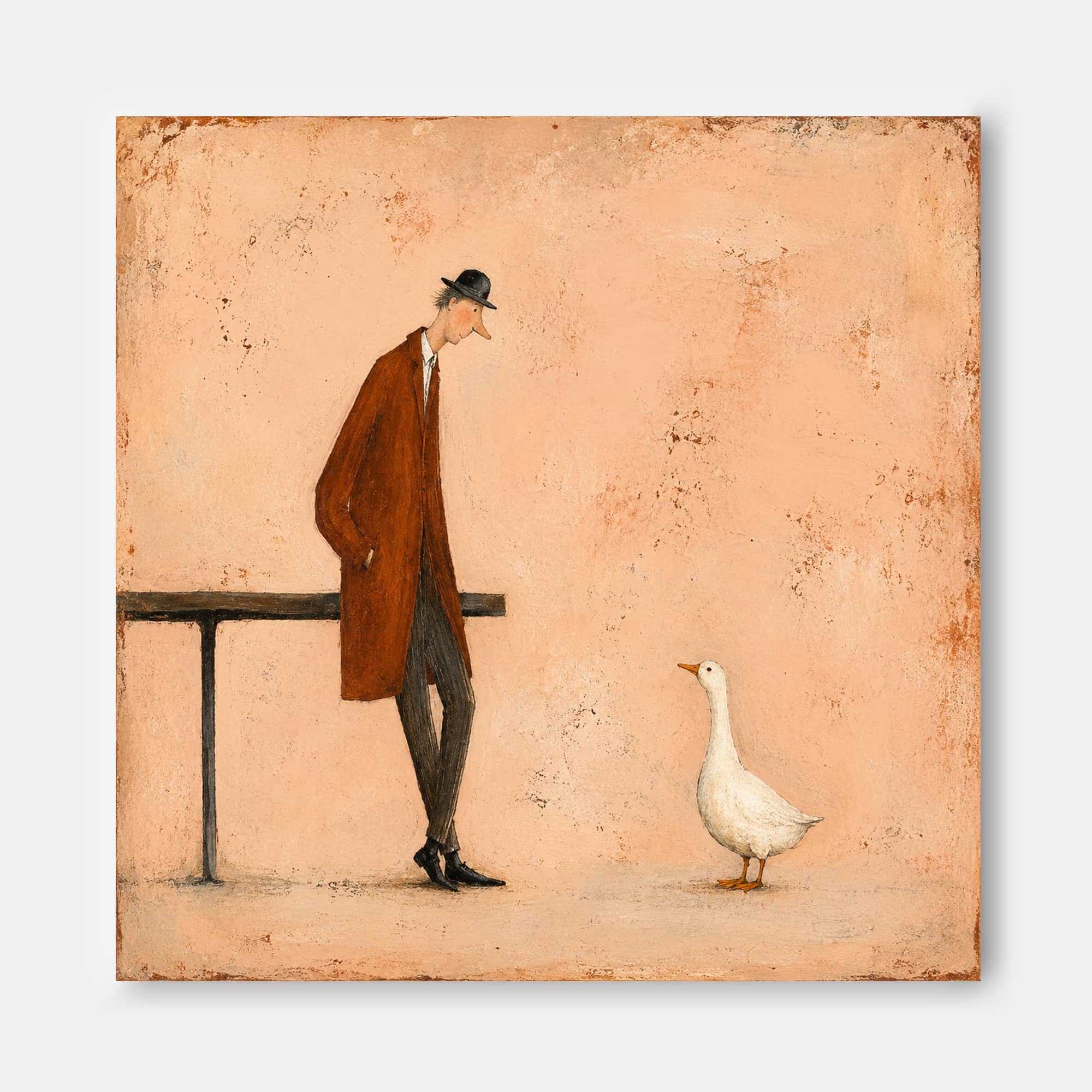 Retro Storytelling Art Hand-Painted Canvas Warm Beige Tone Original