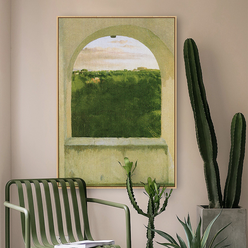 Green Landscape Window View Canvas Art Modern Abstract oil painting Wall Art Living Room