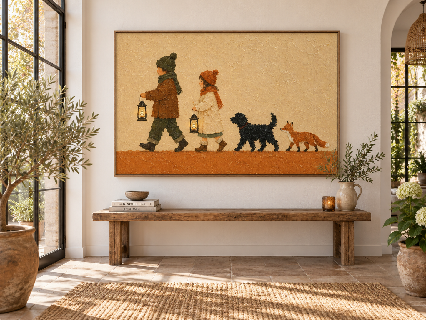 Warm Cozy Wall Art For Living Room Kids Bedroom Original Painting With Pets