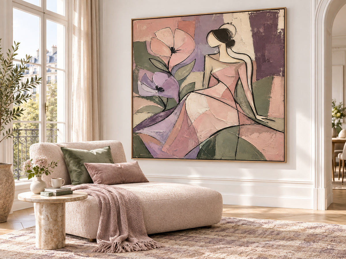 Cubist Style Hand-Painted Art With Romantic Minimalist Aesthetic