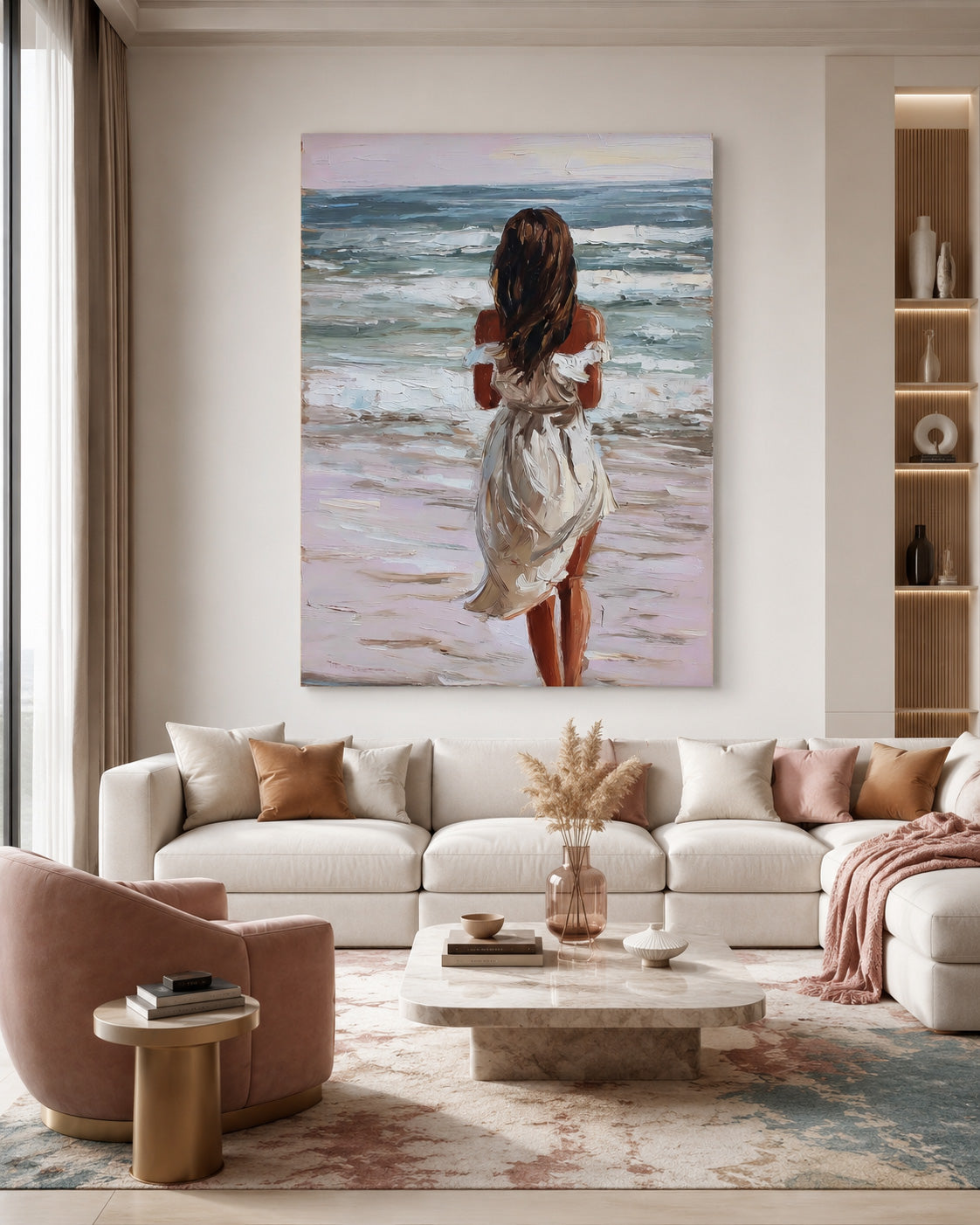 Modern Impressionist Beach Art With Textured Brushstrokes Square Canvas
