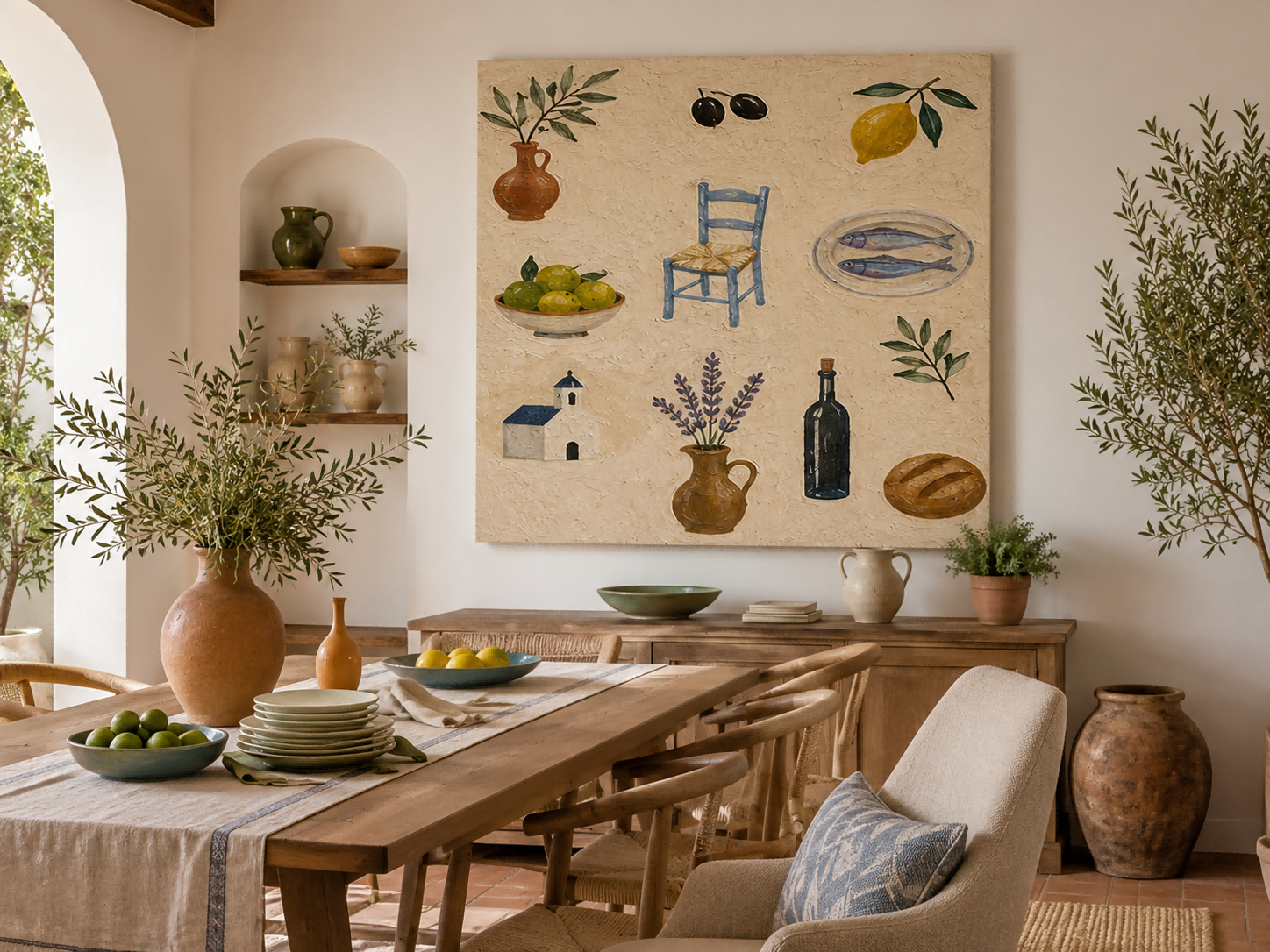 Greek Island Style Living Room Art Blue Chair And Lavender Square Painting