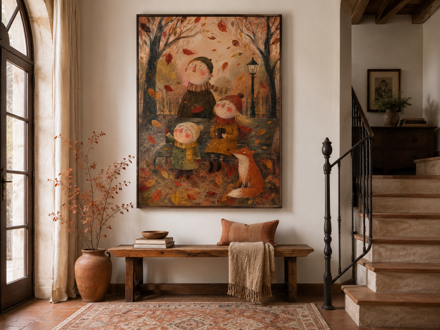 Family In Autumn Park Hand-Painted Canvas Wall Art