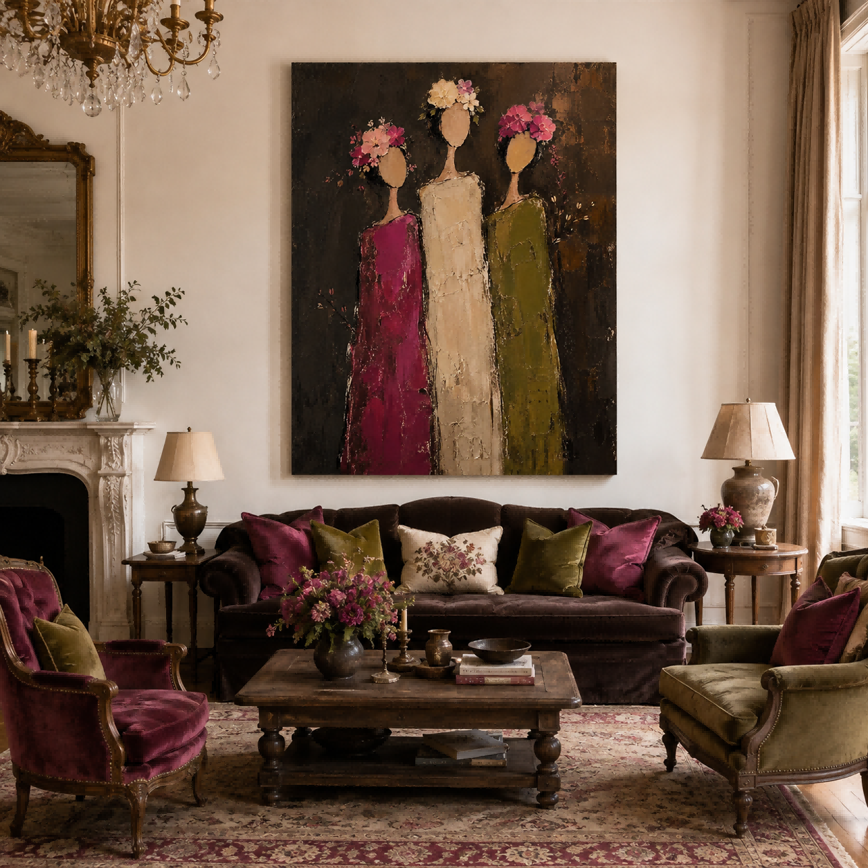 Vintage Floral Women Painting Abstract Silhouette Art For Living Room Decor
