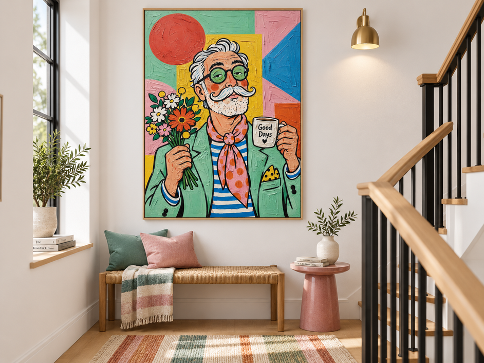 Whimsical Retro Portrait With Textured Brushstrokes Original Art