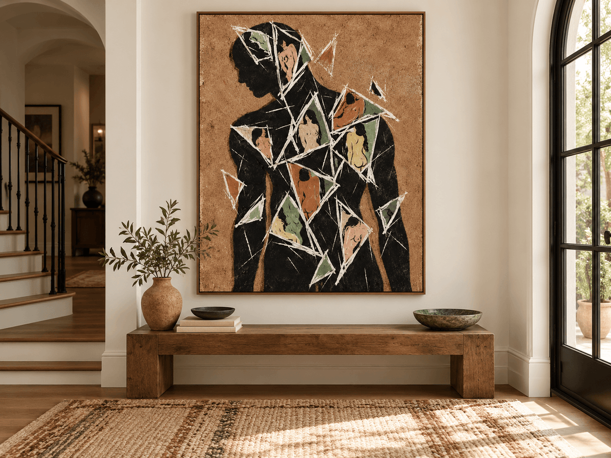 Cubist Style Oil Painting With Textured Earth Tones Original Art