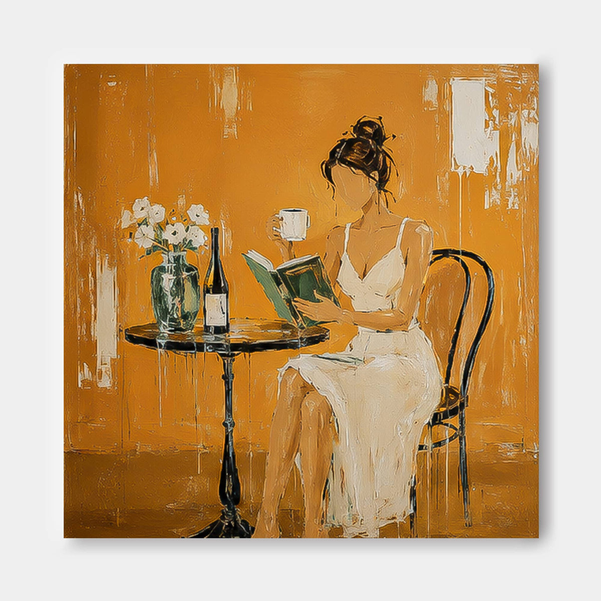 Textured Abstract Expressionist Oil Painting Minimalist Figure In Golden Light