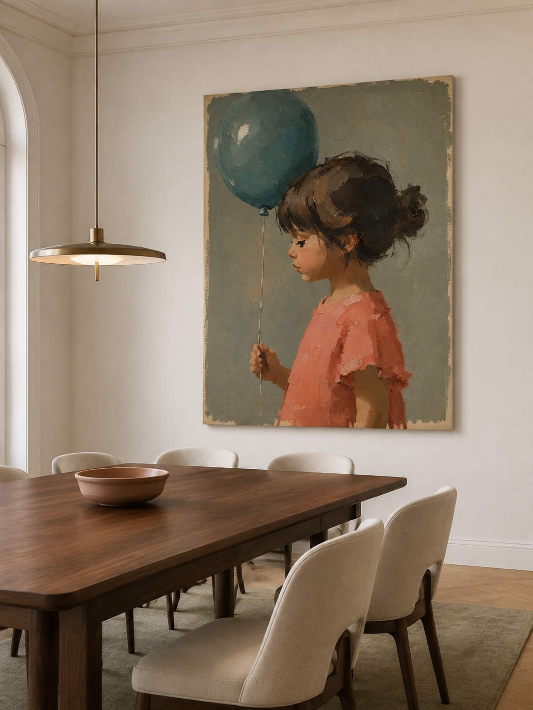 Modern Naive Art Painting With Textured Grey Background And Pink Tones