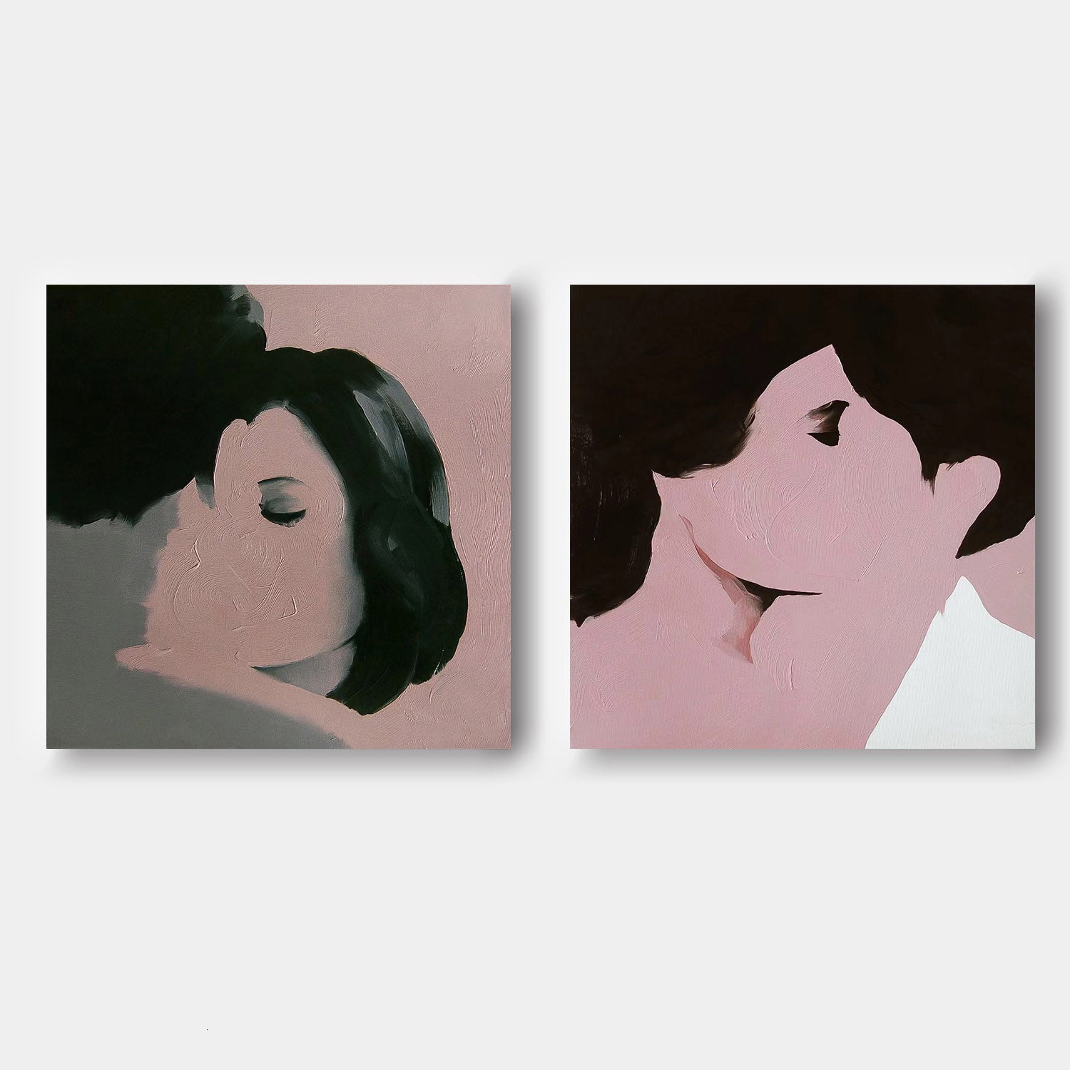 Set of 2 Square Man And Woman Kissing Abstract Wall Art Original Minimalism Painting Canvas Large Artwork
