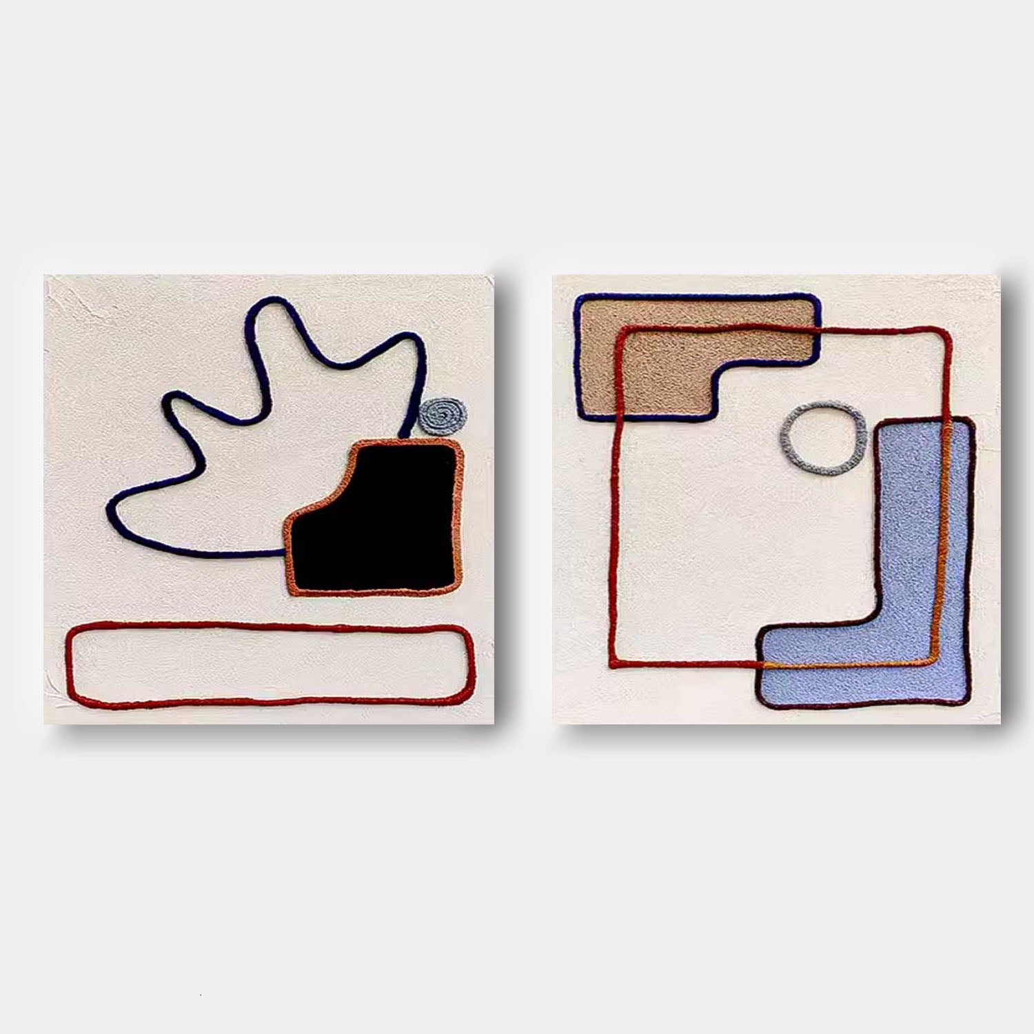 Set of 2 Large Abstract Square Original Minimalist Lines Oil Paintings On Canvas Modern Wall Art Home Decor