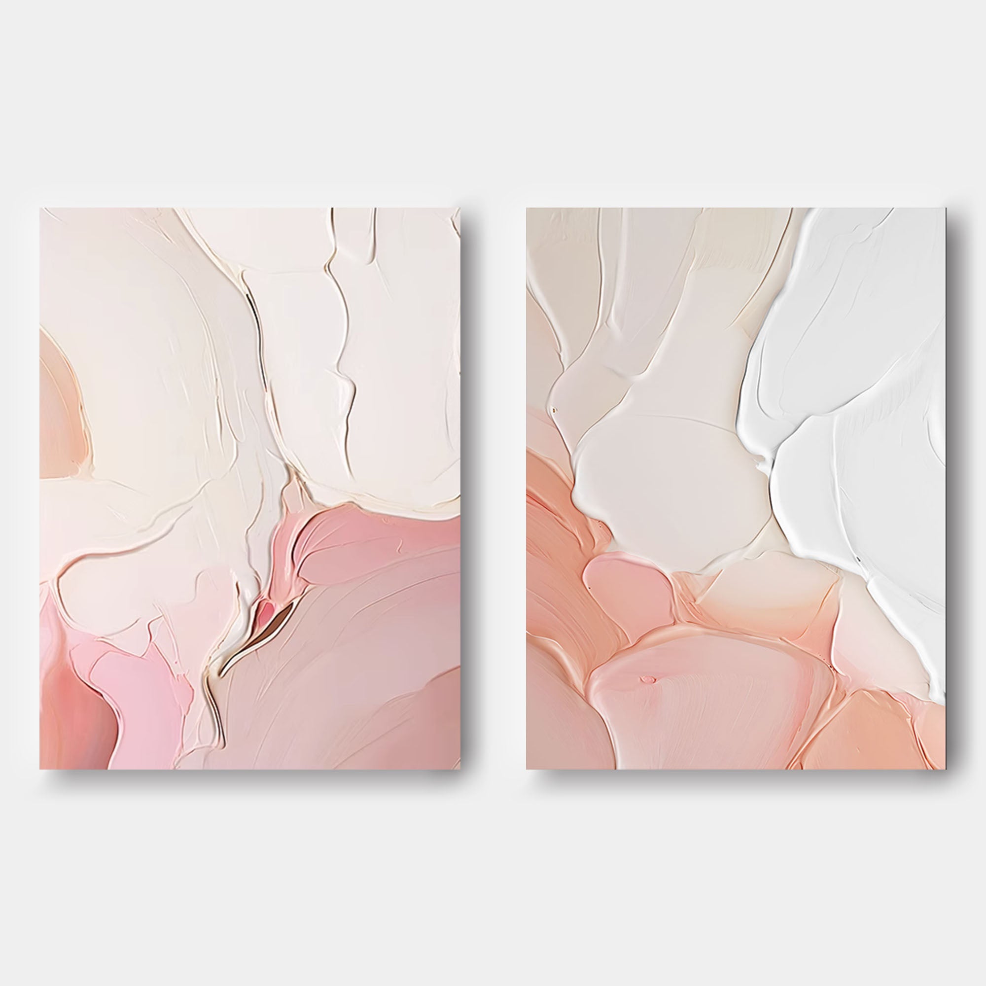 Set of 2 Pink Large Abstract Oil Painting Modern Wall Art Original Texture Oil Painting Living Room Decor