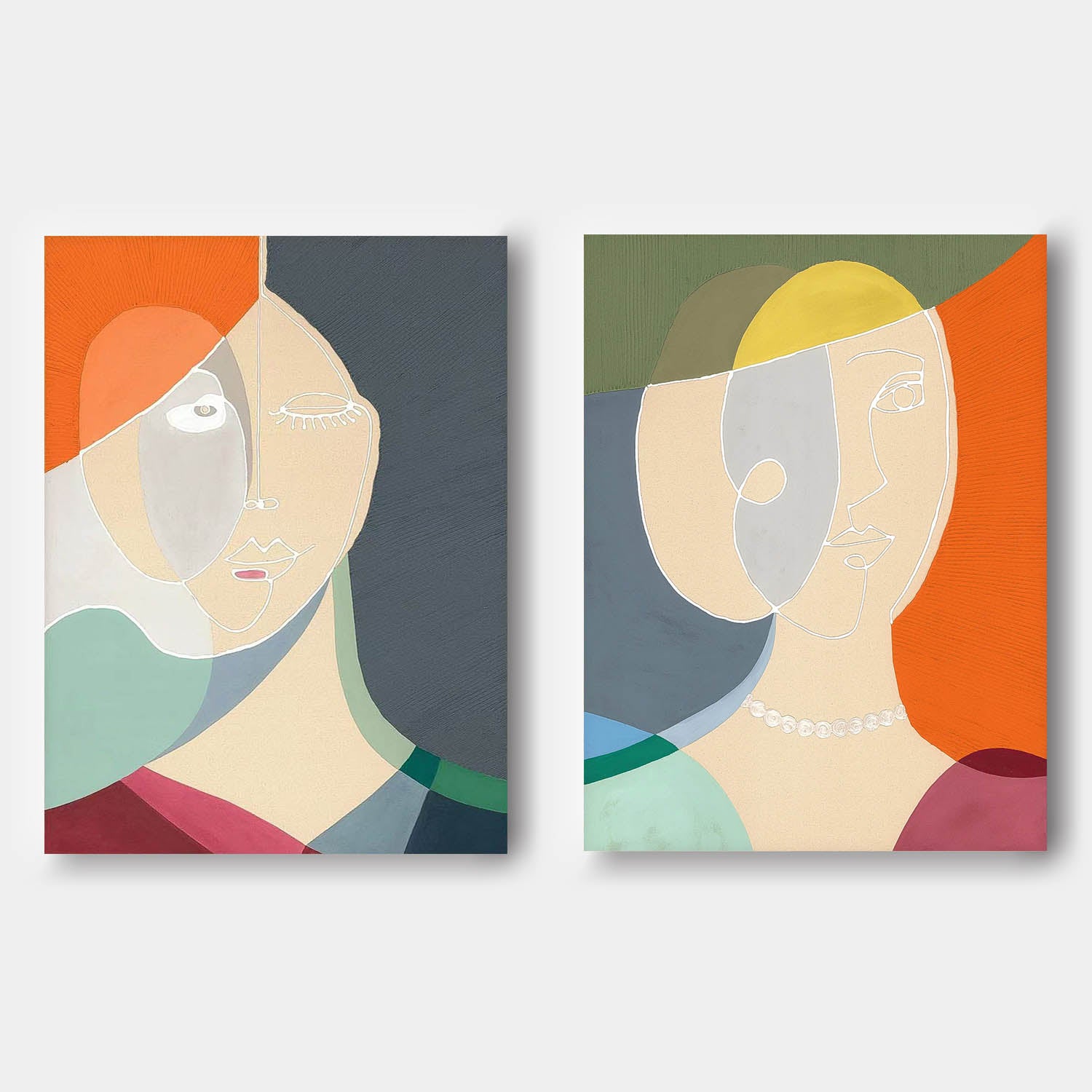 Set of 2 Original Nordic Style Wall Art Minimalism Colorful Abstract Line Artwork Large Figure Painting Gift