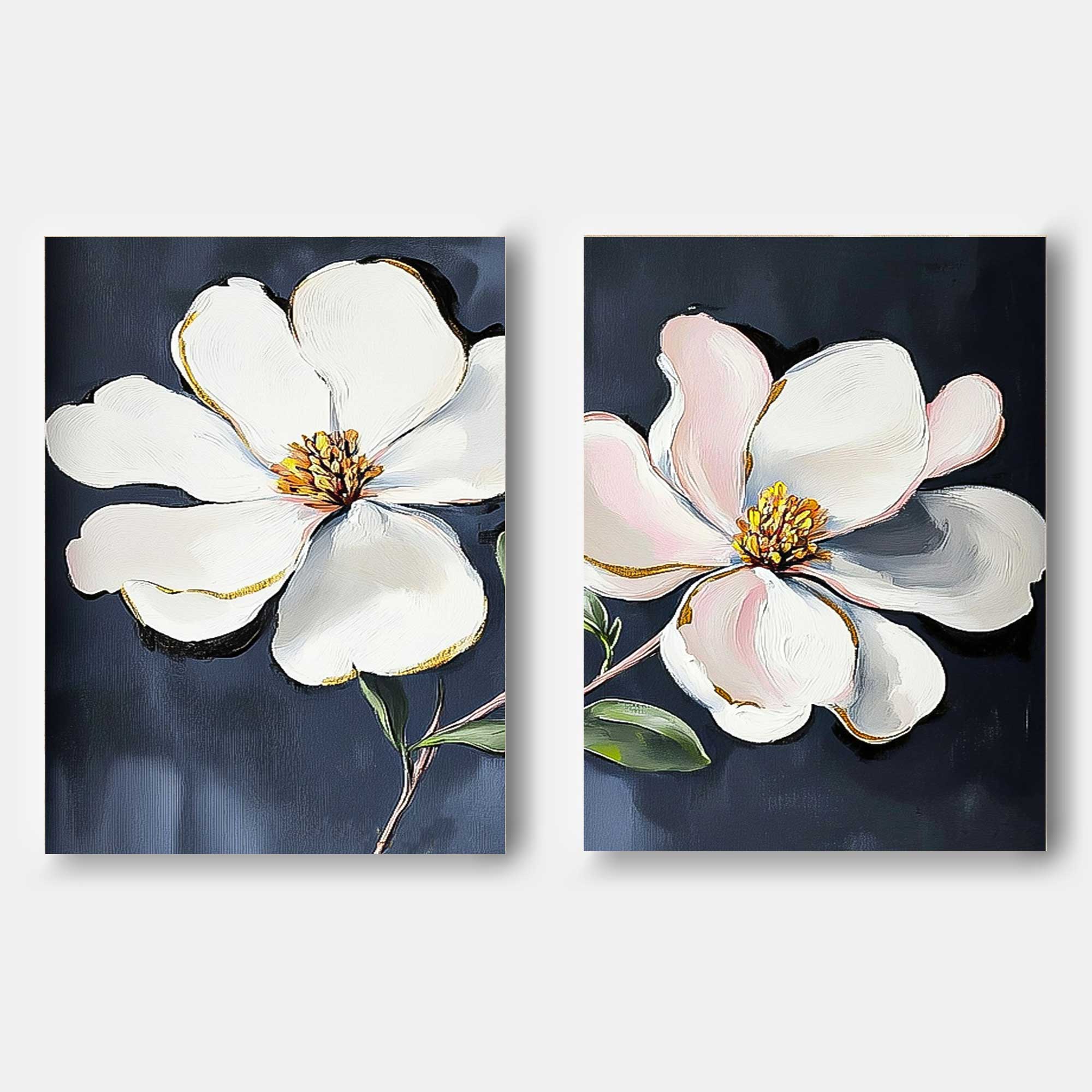 Set of 2 Floral Painting on Canvas 3D Blossom Textured Wall Art Flower Pastel Impasto Botanical Home Decor