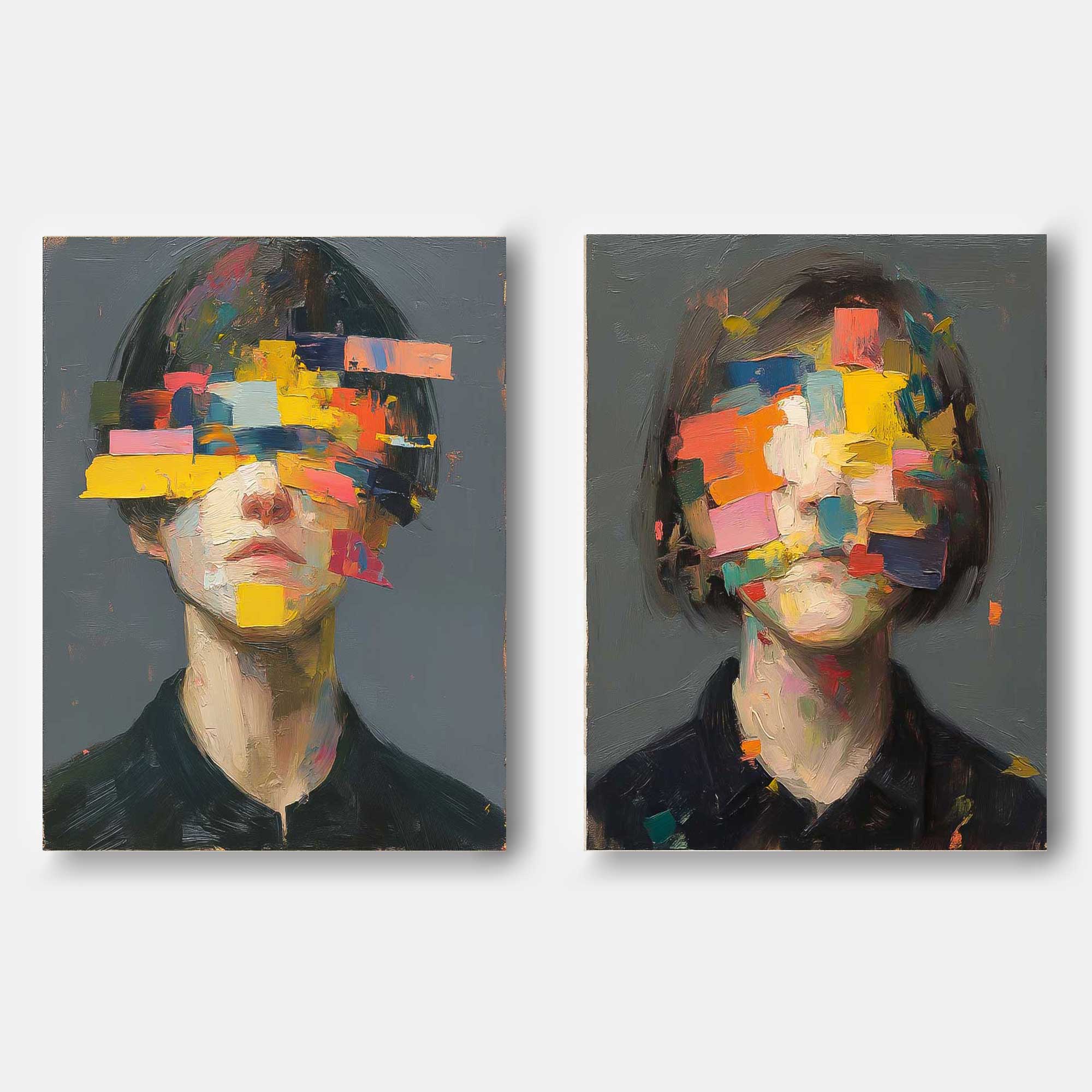 Set of 2 Large Faceless Portrait Couple Painting Abstract Painting Face Artwork Facial 3D Original Canvas Art
