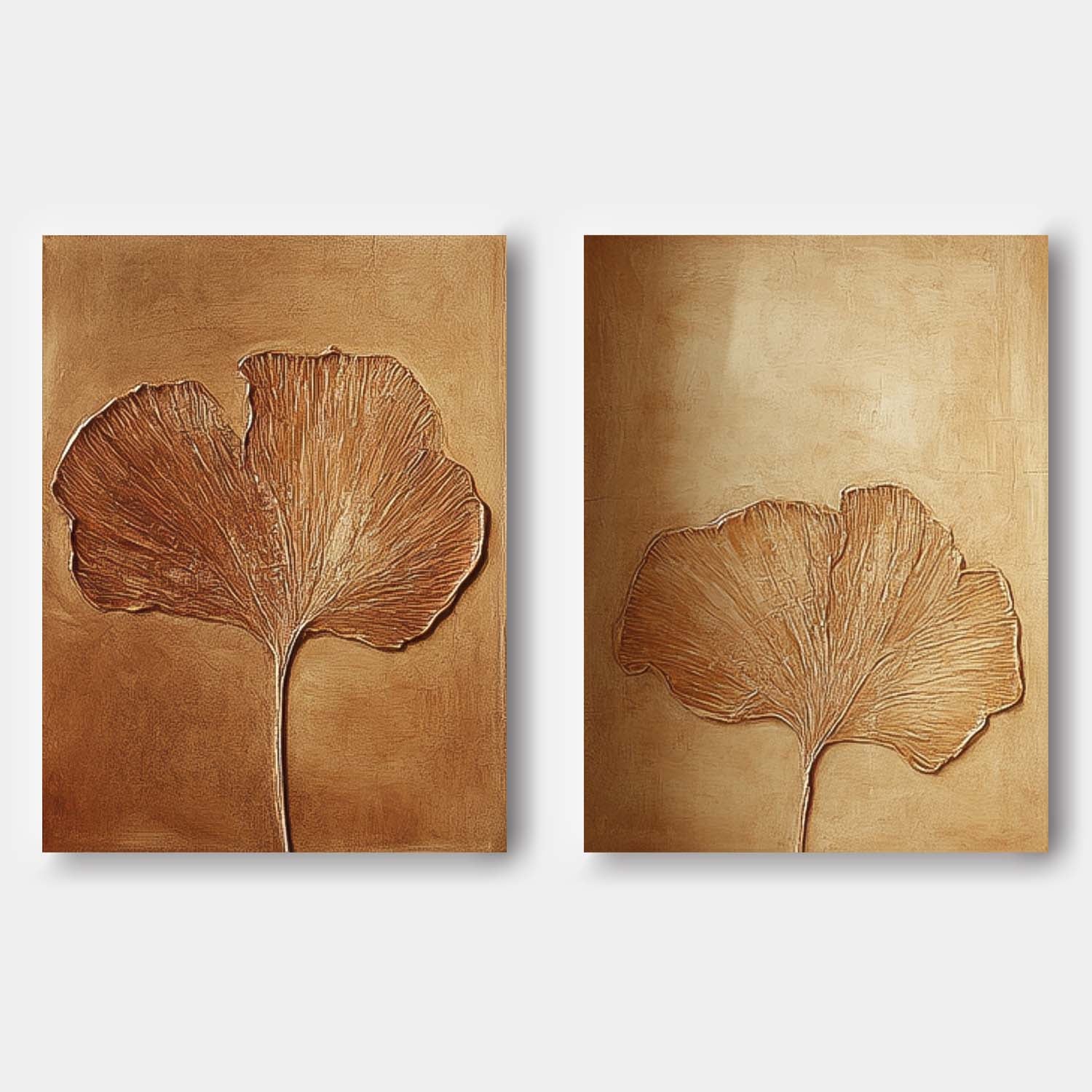 Set of 2 Exquisite Ginkgo Leaf Painting Acrylic Textured Floral Art Impressionist Ginkgo Leaf Painting