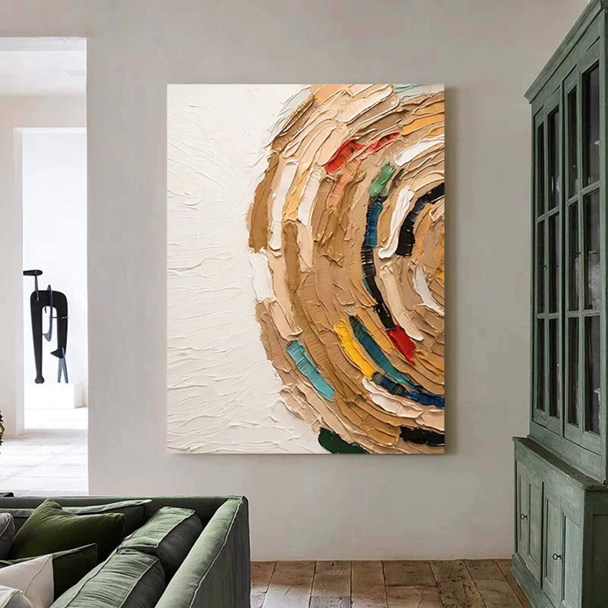 Original Knife Canvas Acrylic Painting Large Abstract Semicircle Wall Art Modern Vibrant Oil Painting Home Decor
