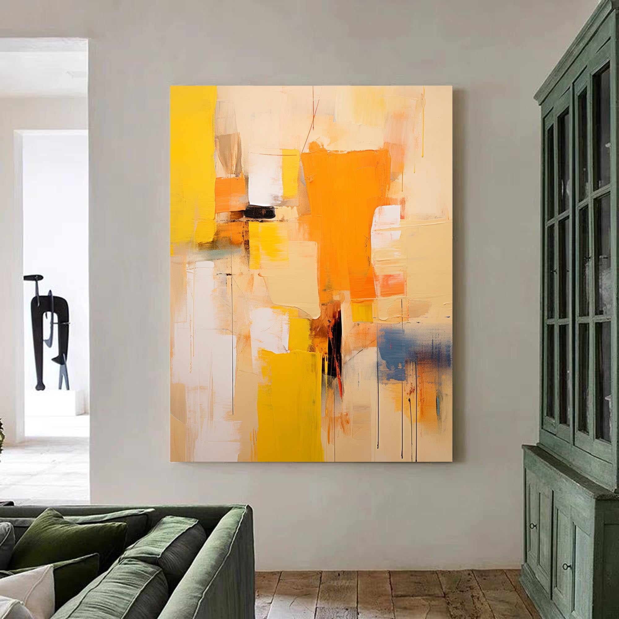 Large Abstract Wall Art Modern Bright Yellow Acrylic Painting On Canvas Original Oil Painting Living Room Decor
