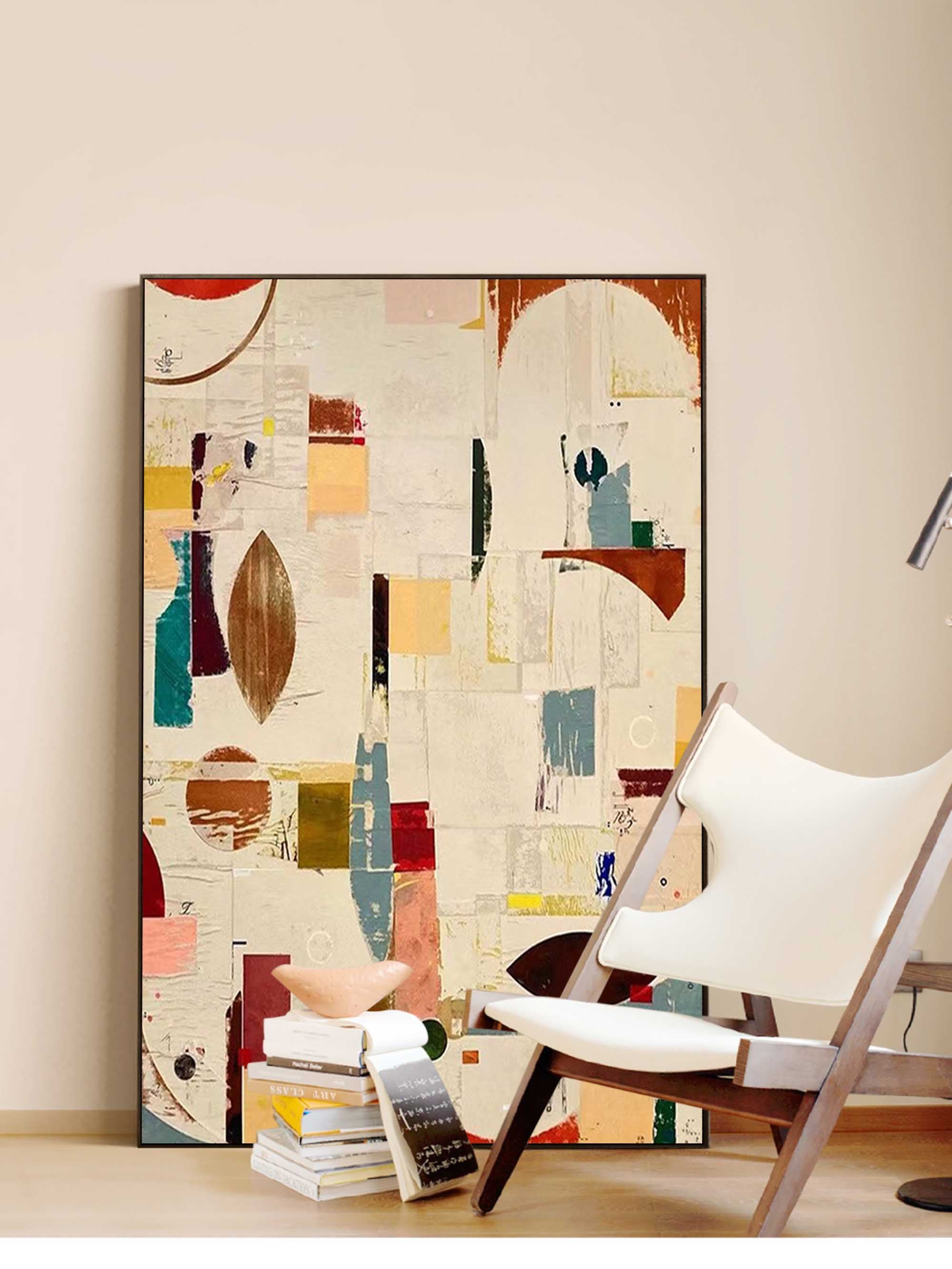 Mid Century Modern Minimalist Painting on Canvas Colorful Geometric Painting Organic Shape Art Custom Canvas Wall Art Living Room Painting