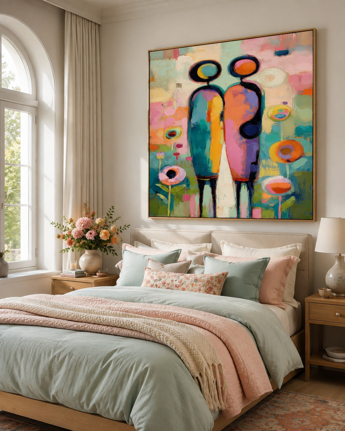 Colorful Abstract Couple Painting Modern Geometric People Art For Living Room Decor