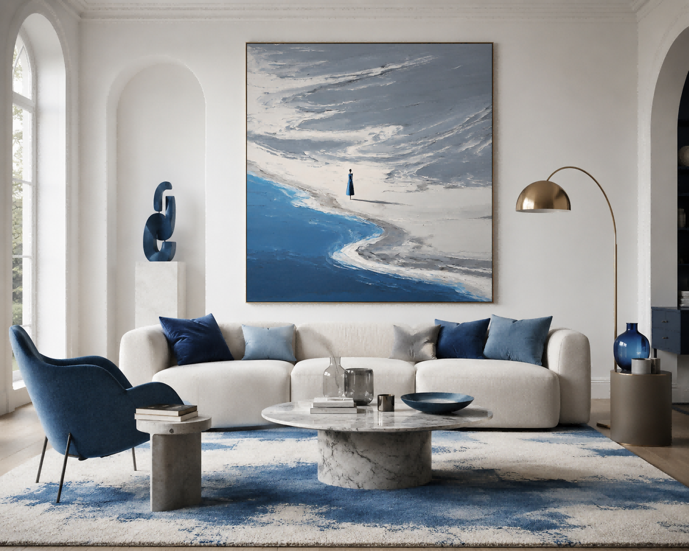 Modern Abstract Seascape Oil Painting With Figure For Living Room Decor