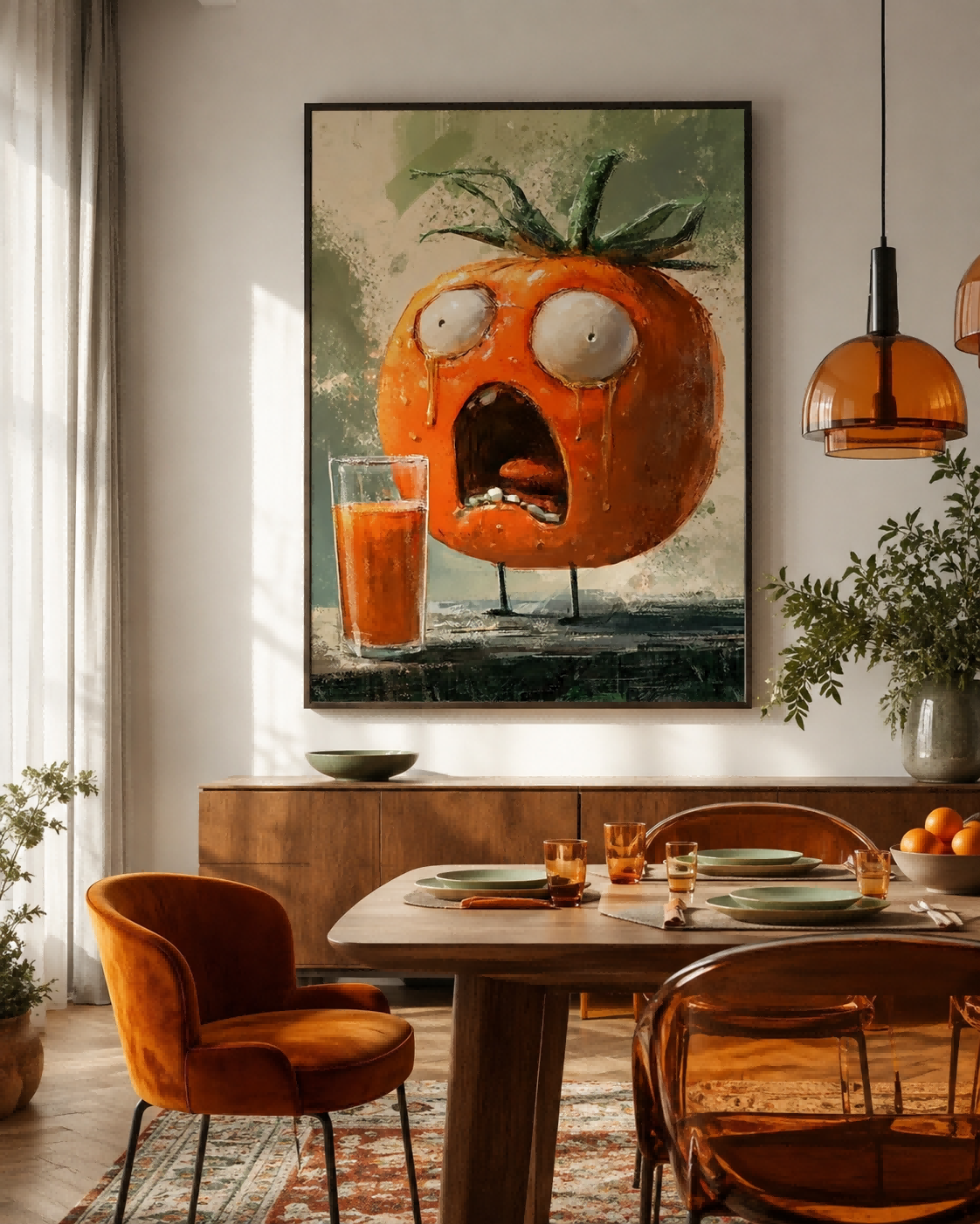 Hand Painted Oil And Acrylic Canvas Art Of A Screaming Tomato With Rich Textured Details